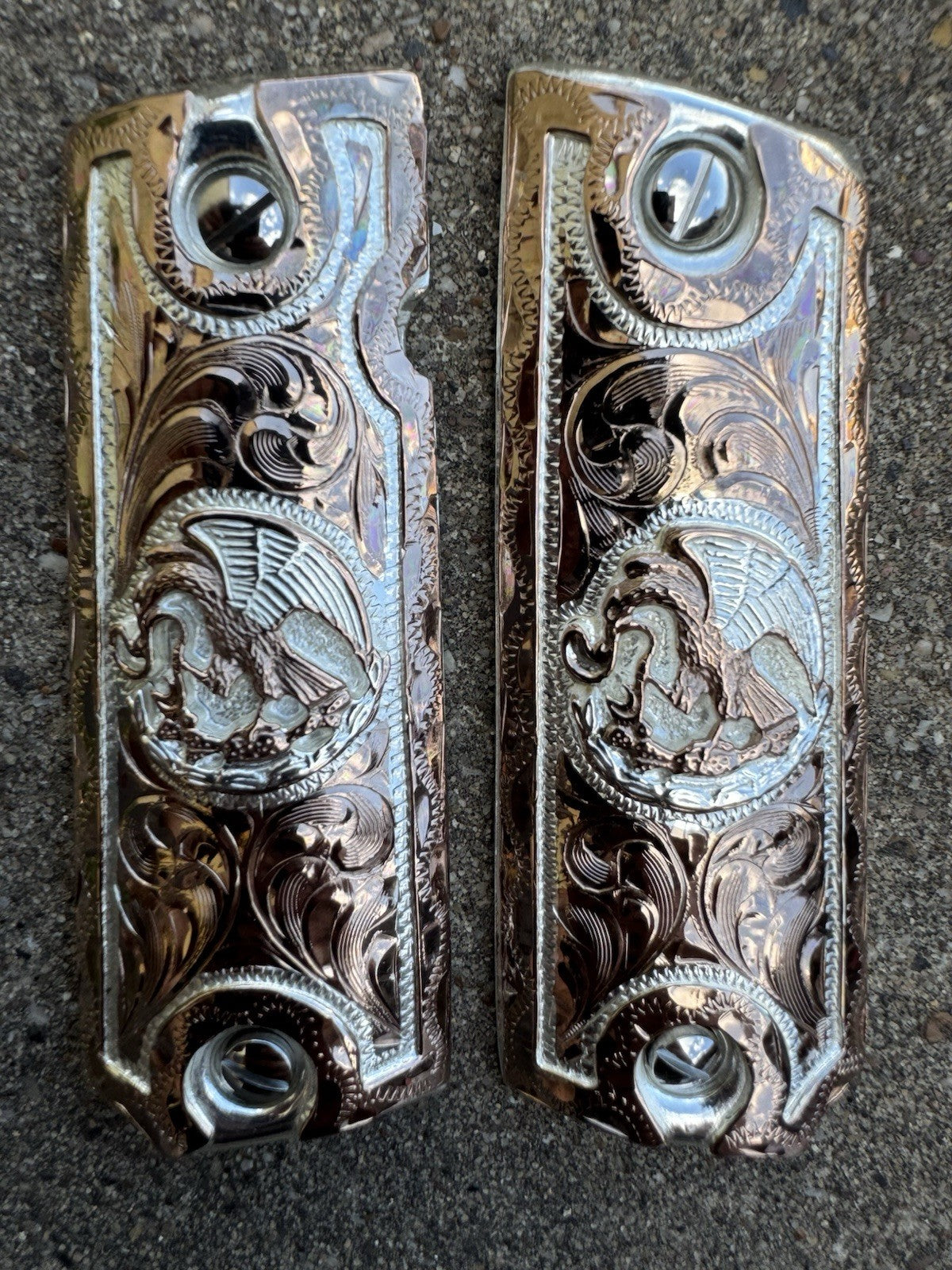 1911 45 38 Super Full Size Aguila Rose Gold Gun Pistol Grip Cachas & 24K Screws