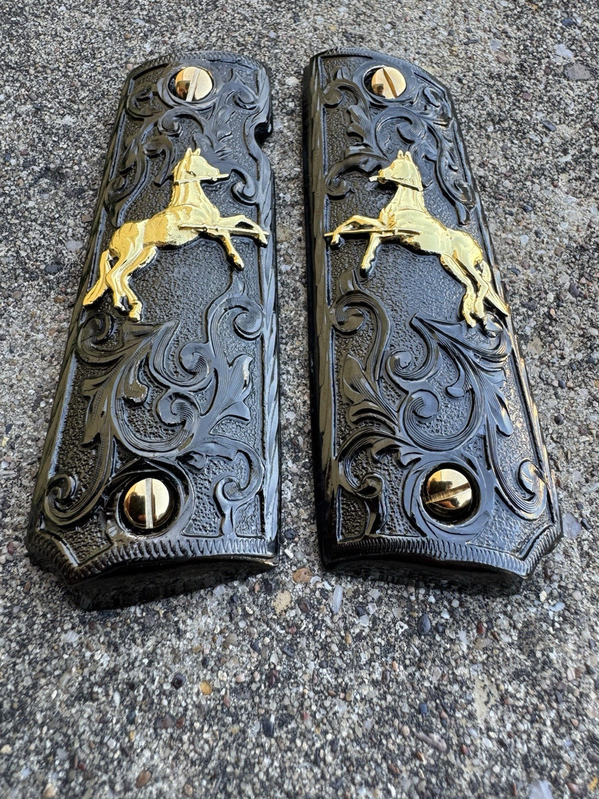1911 45 38 Super Full Size Colt Horse Gold Gun Pistol Grip Cachas & 24K Screws