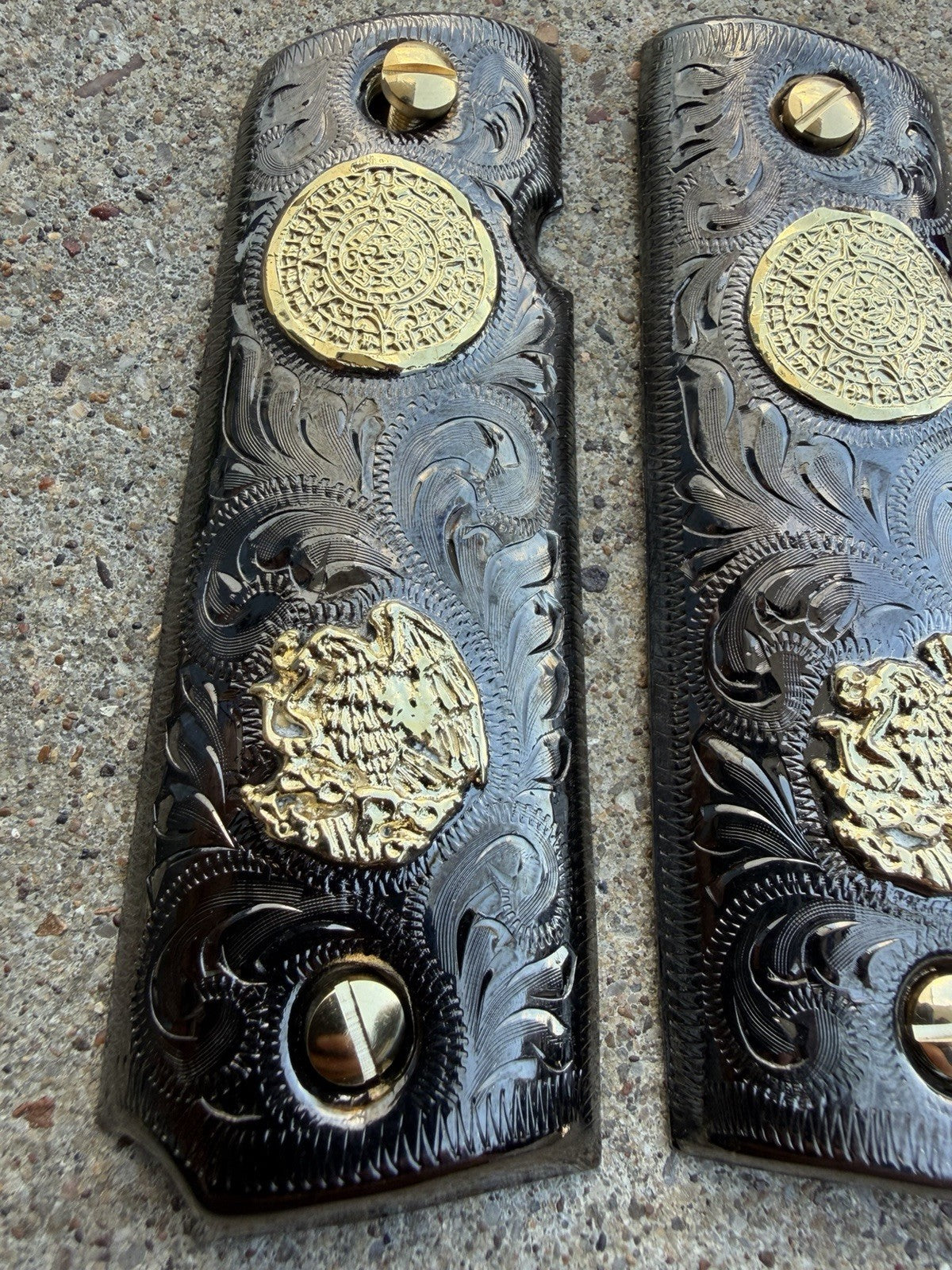 1911 45 38 Super Full Size Aguila Aztec Gold Gun Pistol Grip Cachas & 24K Screws