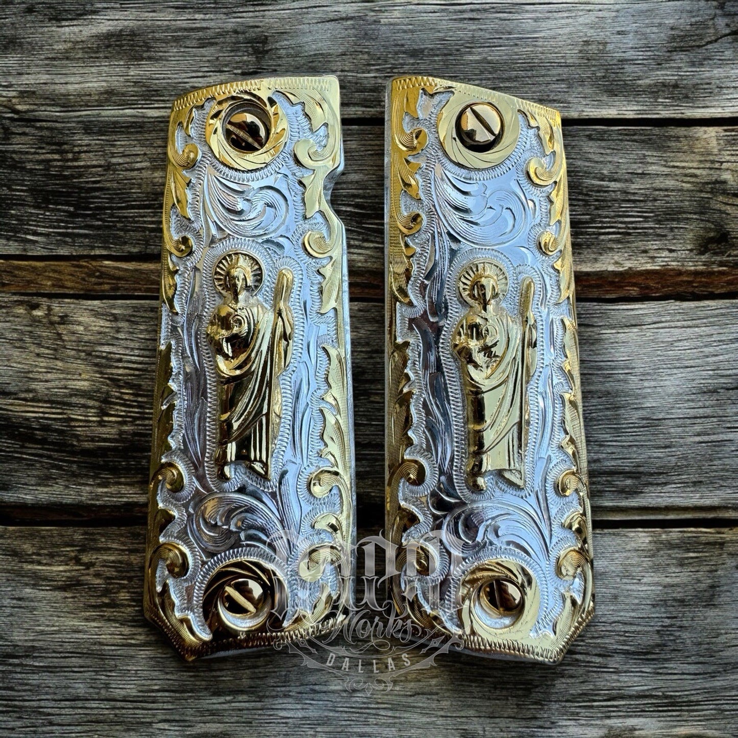 1911 45 38 Super San Judas Full Size Gold Gun Pistol Grip Cachas & 24K Screws
