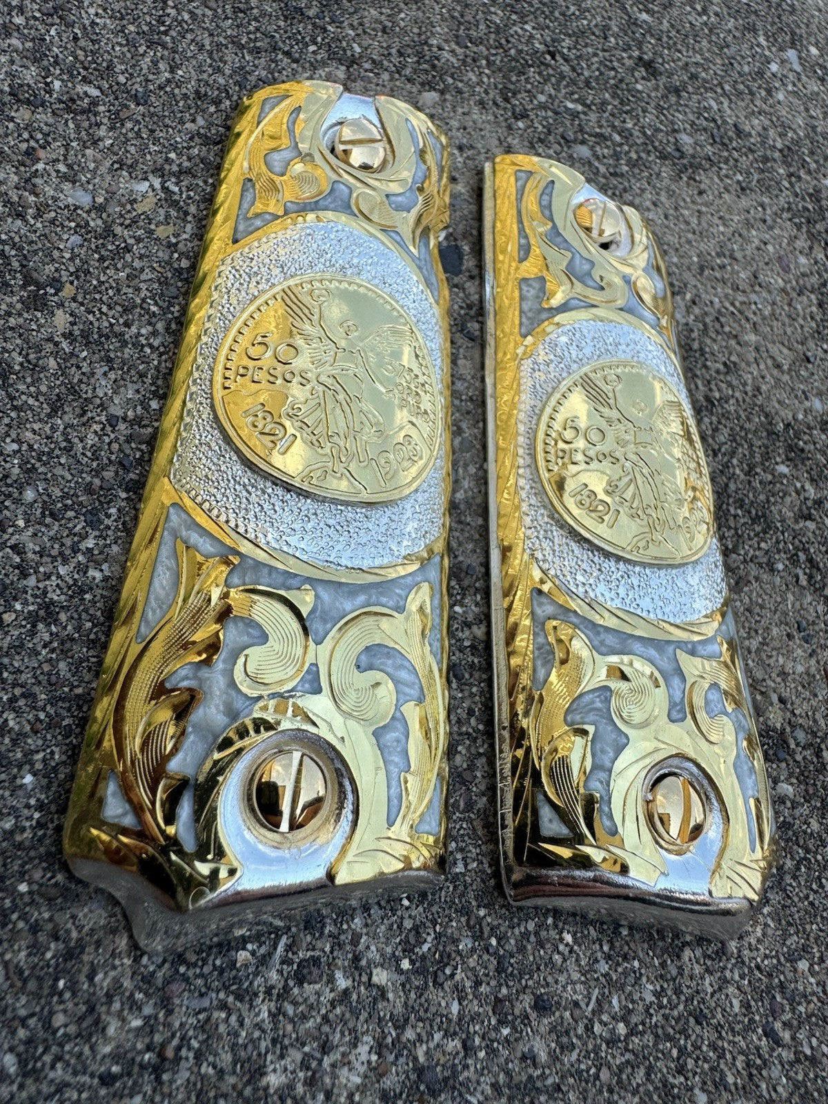 1911 45 38 Super Centenario Full Size Gold Gun Pistol Grip Cachas & 24K Screws