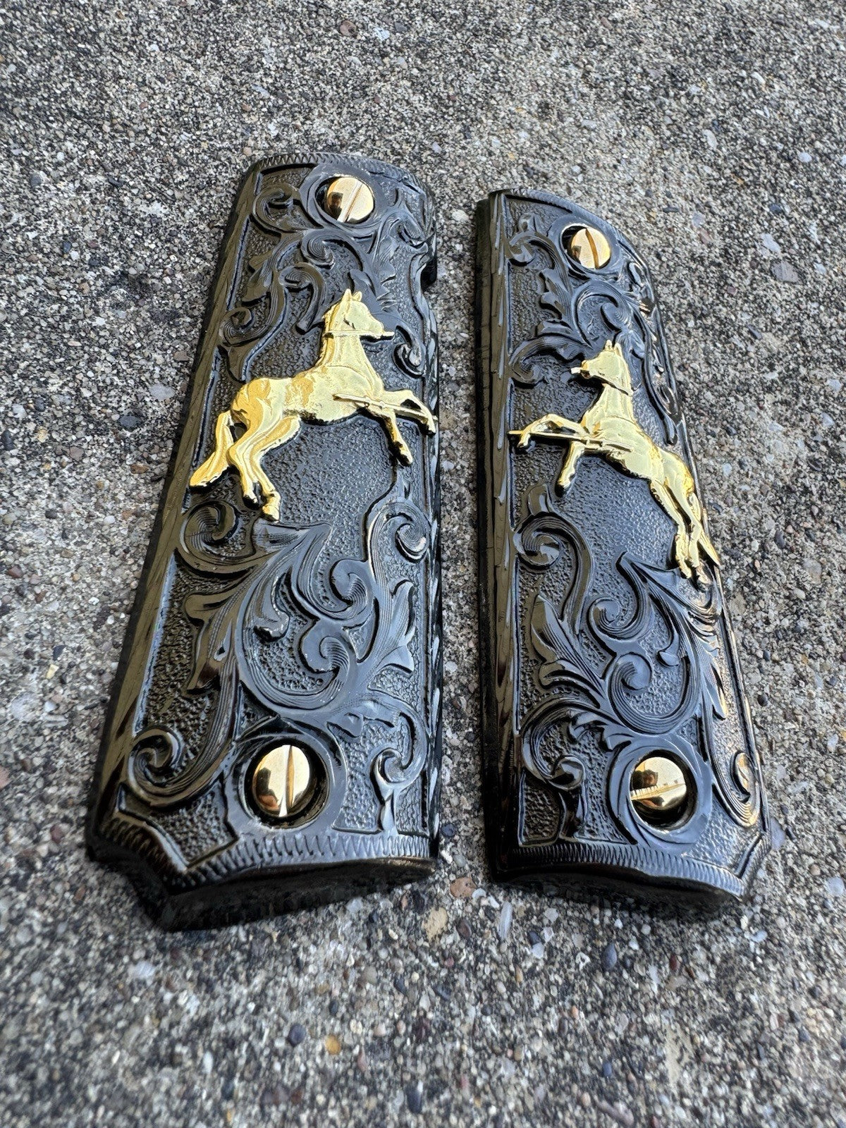 1911 45 38 Super Full Size Colt Horse Gold Gun Pistol Grip Cachas & 24K Screws