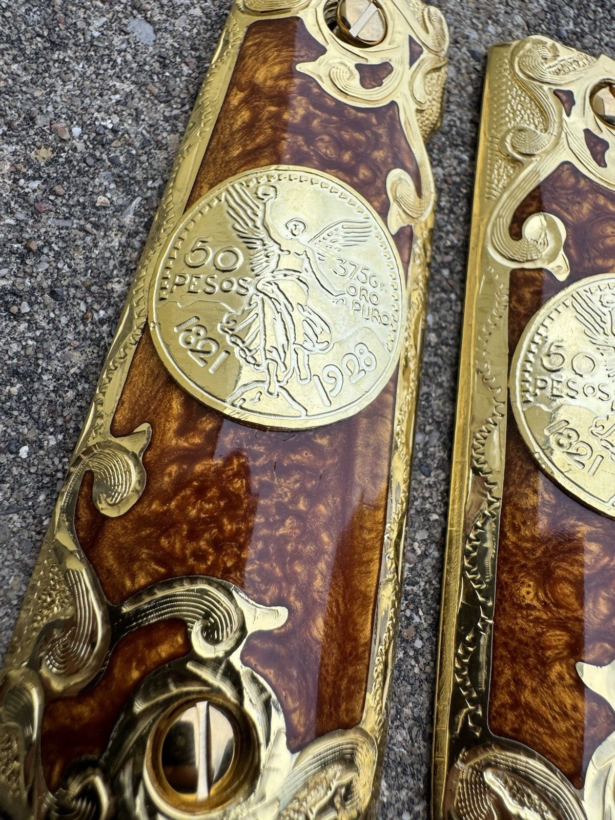 1911 45 38 Super Full Size Centenario Gold Gun Pistol Grip Cachas & 24K Screws