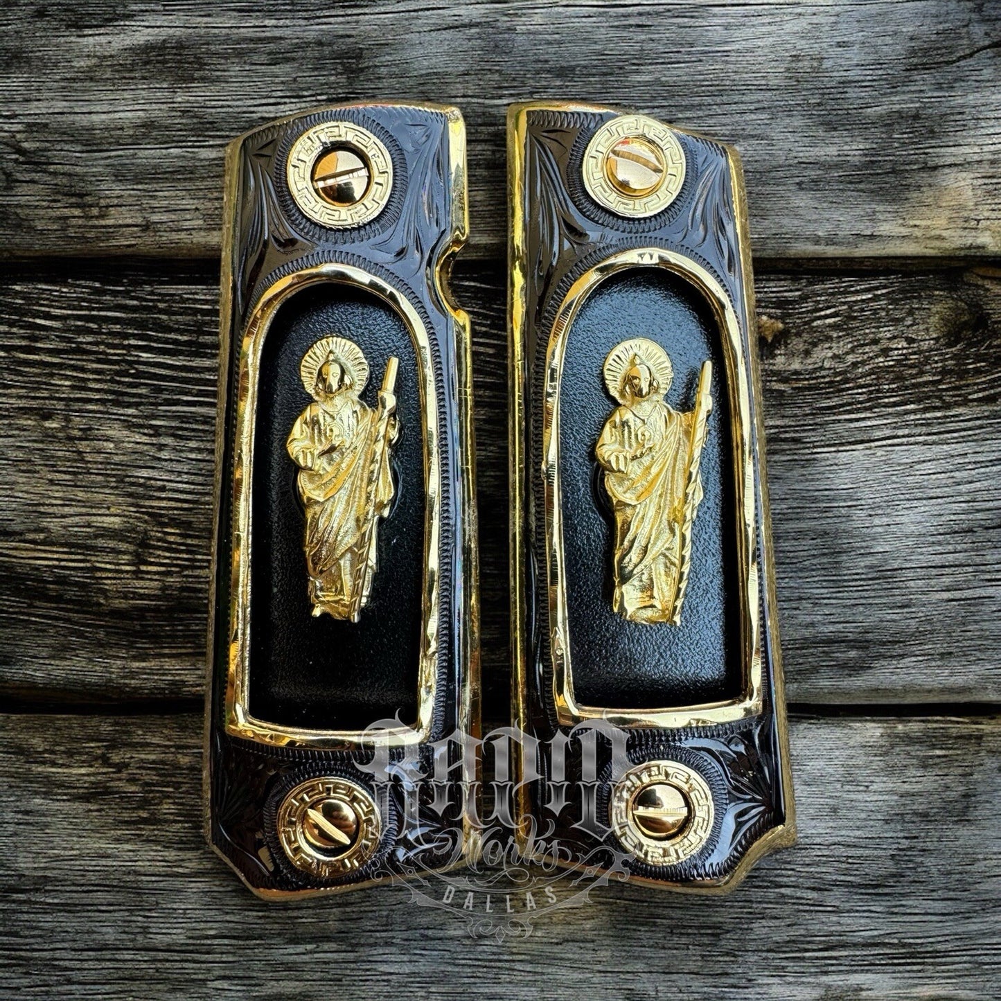 1911 45 38 Super San Judas Full Size Gold Gun Pistol Grip Cachas & 24K Screws