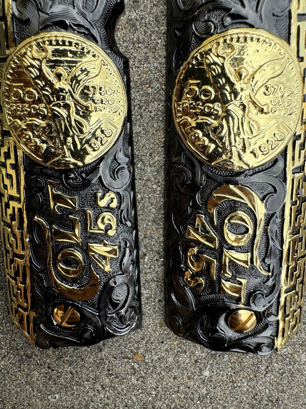 1911 45 38 Super Full Size Centenario Gold Gun Pistol Grip Cachas & 24K Screws