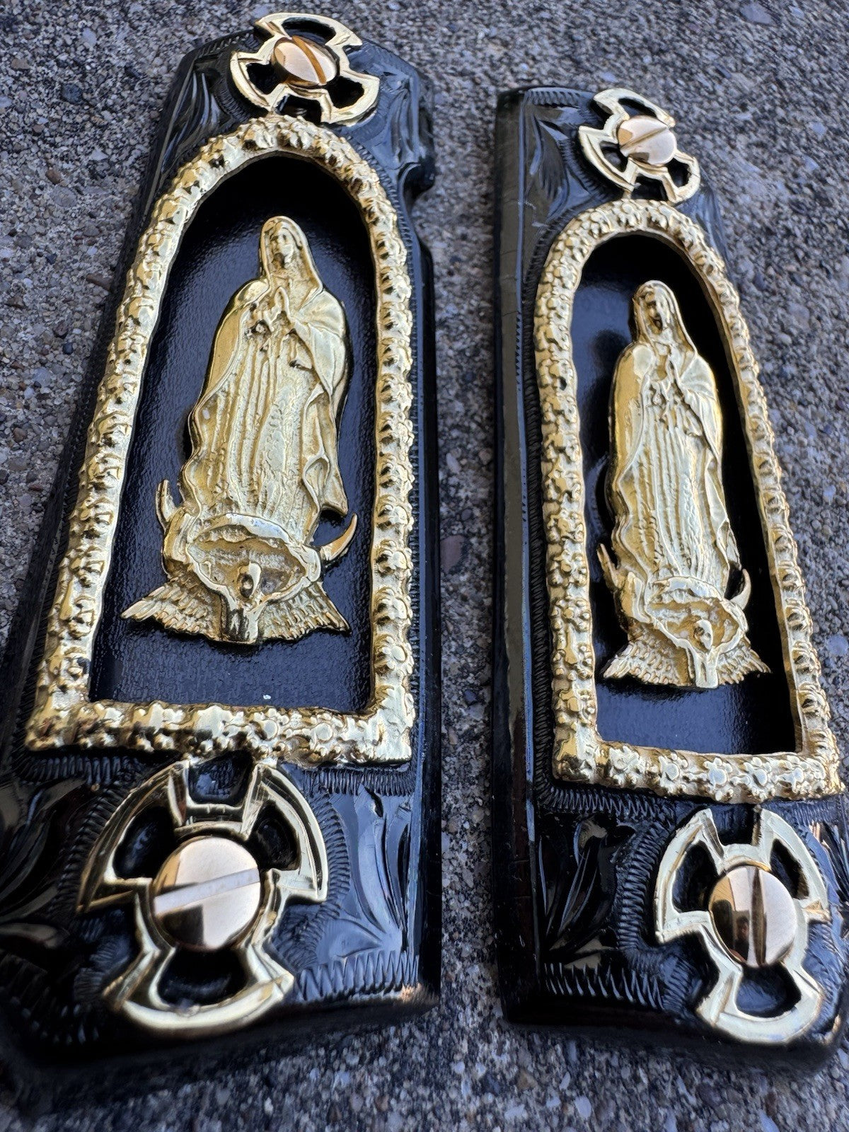 1911 45 38 Super Full Size Virgen De Guadalupe Gold Gun Grip Cachas & 24K Screws