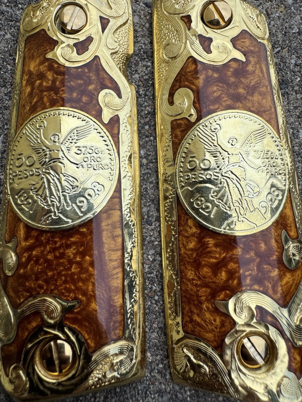 1911 45 38 Super Full Size Centenario Gold Gun Pistol Grip Cachas & 24K Screws