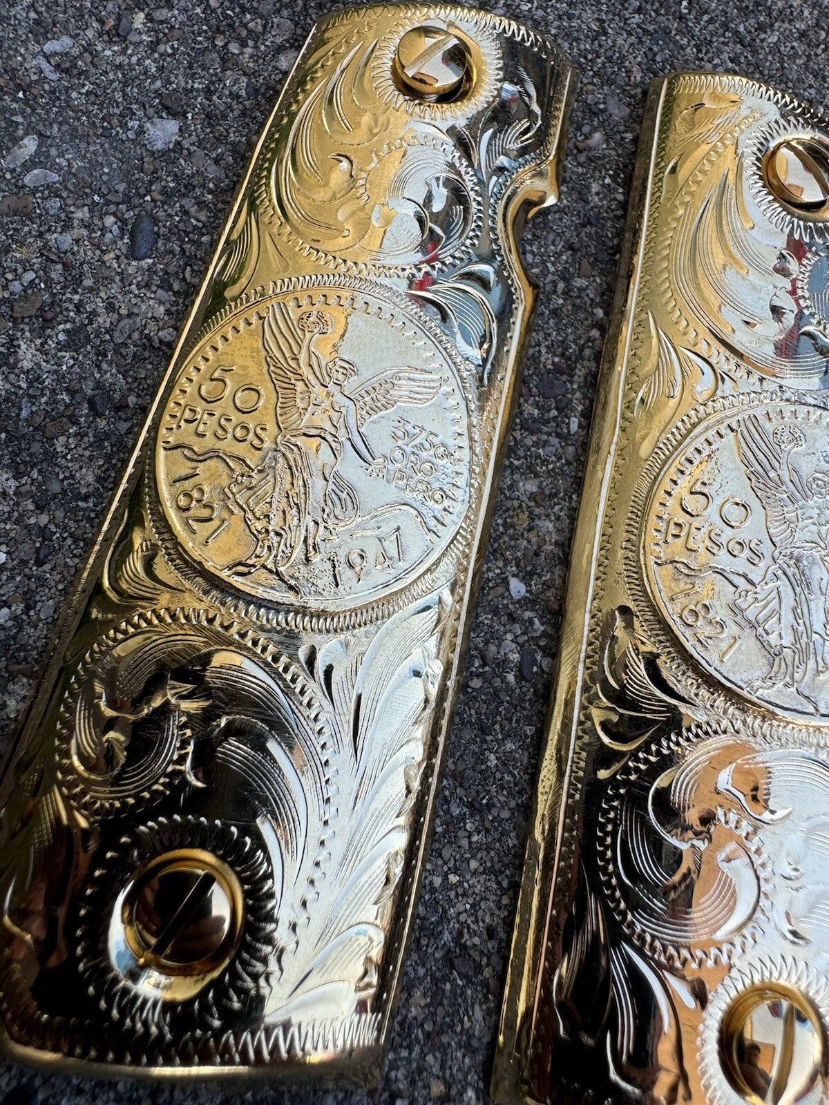 1911 45 38 Super Full Size Centenario Gold Gun Pistol Grip Cachas & 24K Screws