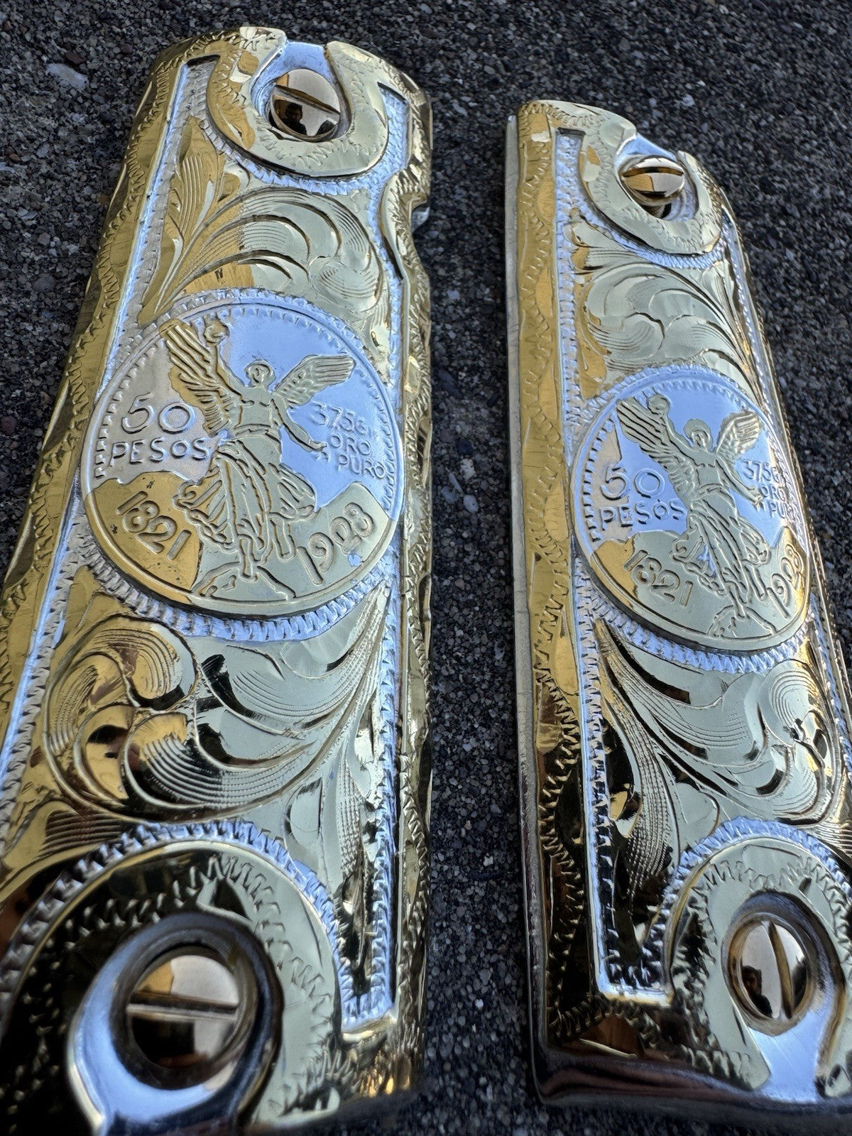 1911 45 38 Super Full Size Centenario Gold Gun Pistol Grip Cachas & 24K Screws