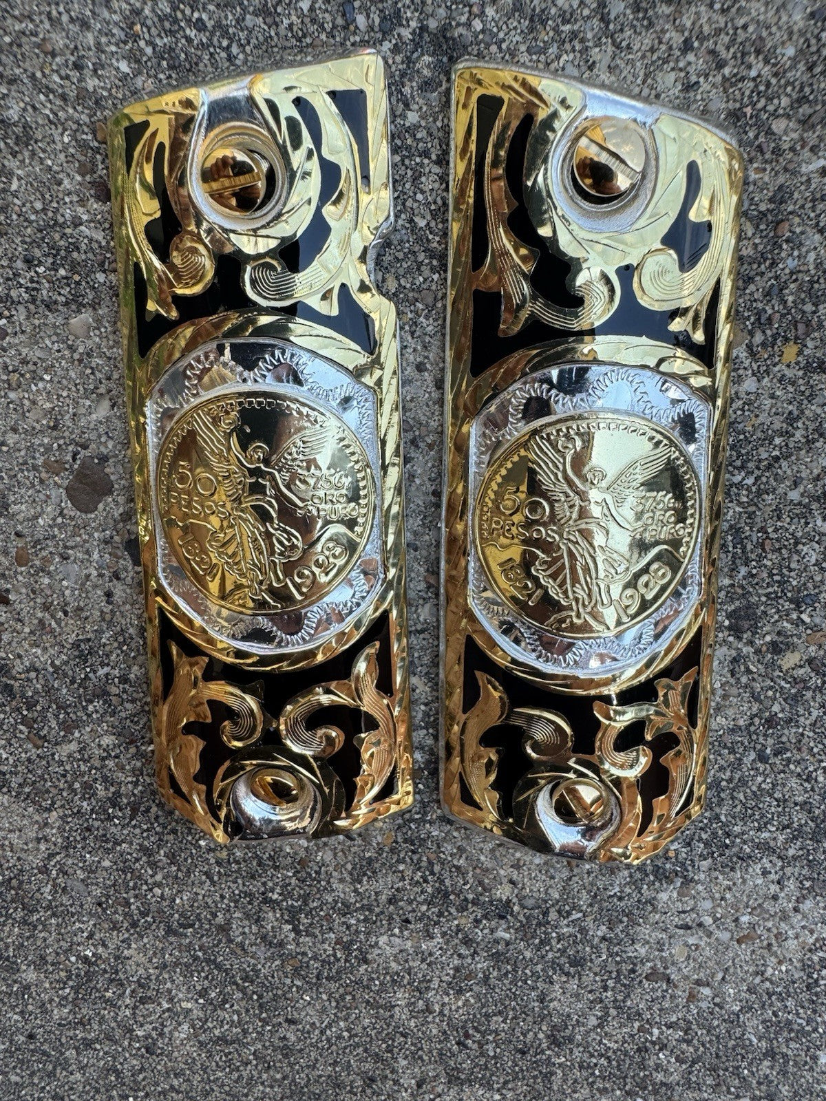 1911 45 38 Super Centenario Full Size Gold Gun Pistol Grip Cachas & 24K Screws