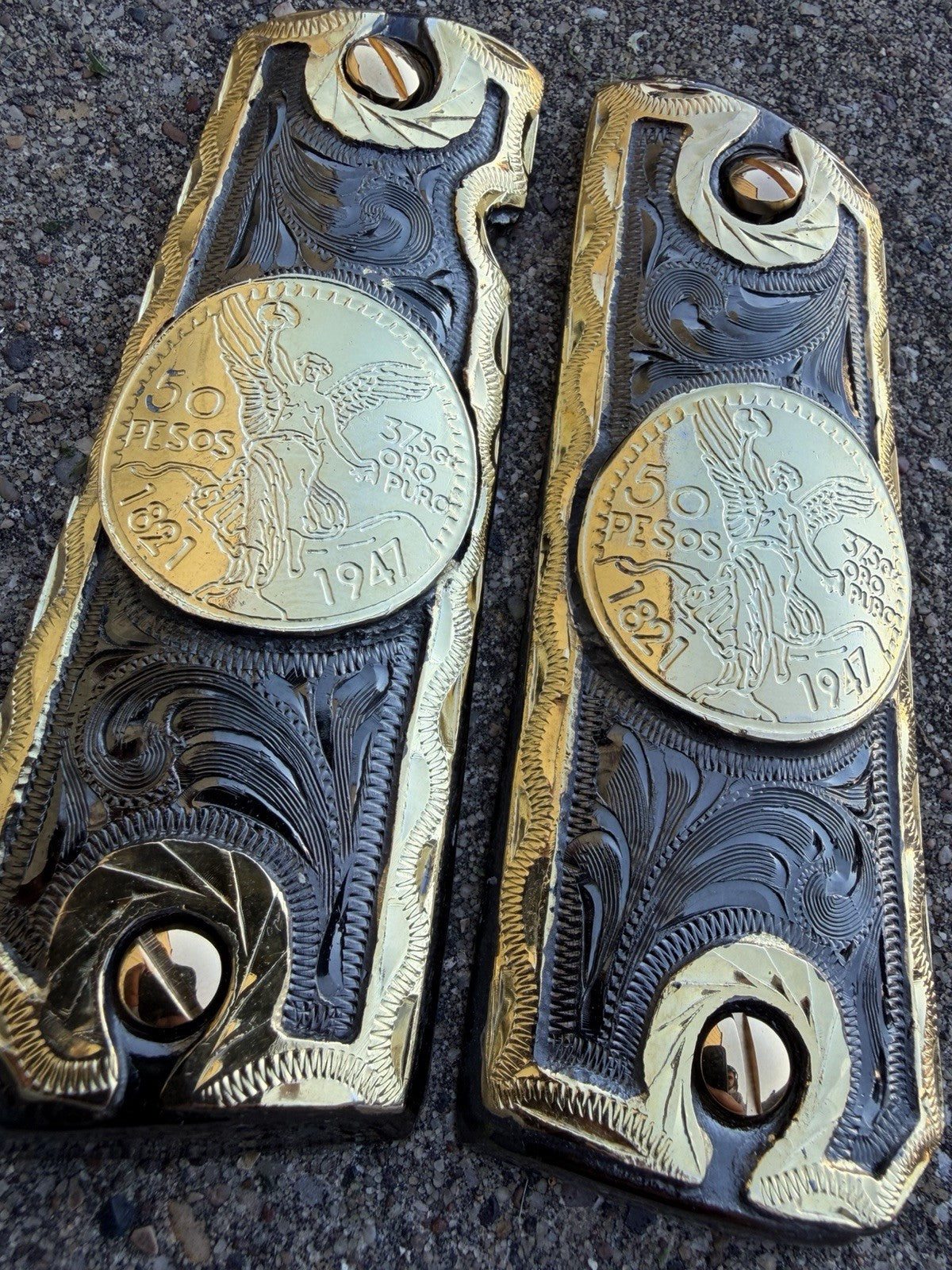 1911 45 38 Super Full Size Centenario Gold Gun Pistol Grip Cachas & 24K Screws