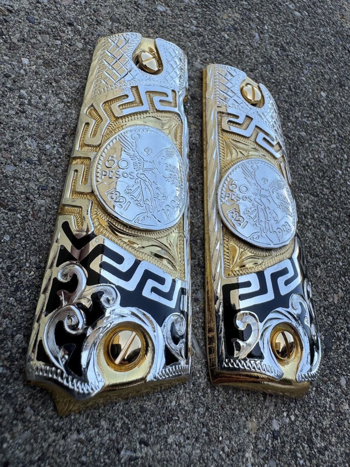 1911 45 38 Super Full Size Centenario Gold Gun Pistol Grip Cachas & 24K Screws