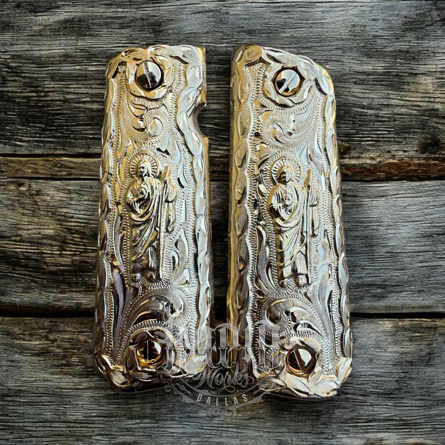 1911 45 38 Super San Judas Full Size Gold Gun Pistol Grip Cachas & 24K Screws
