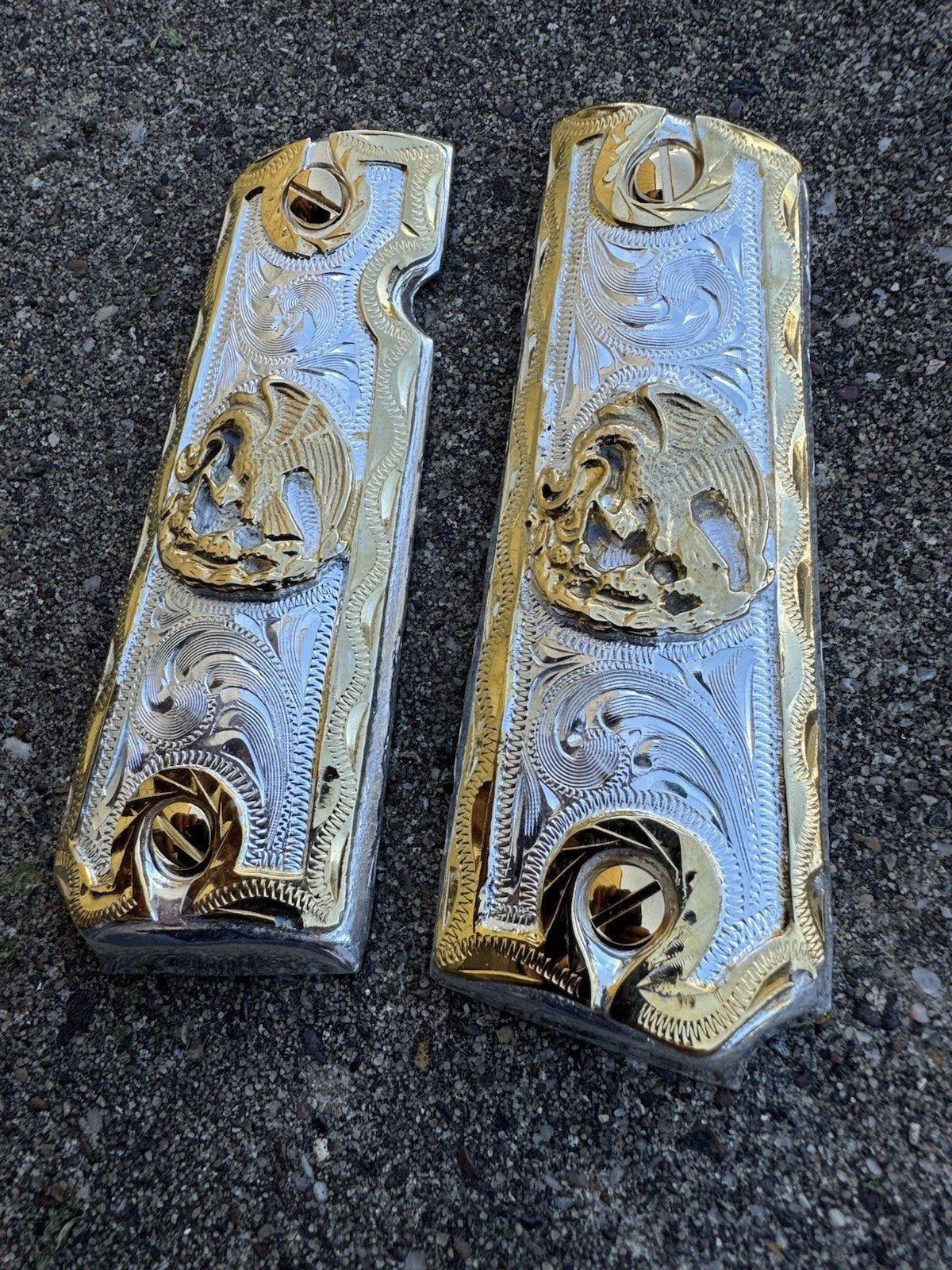1911 45 38 Super Full Size Aguila Gold Gun Pistol Grip Cachas & 24K Screws