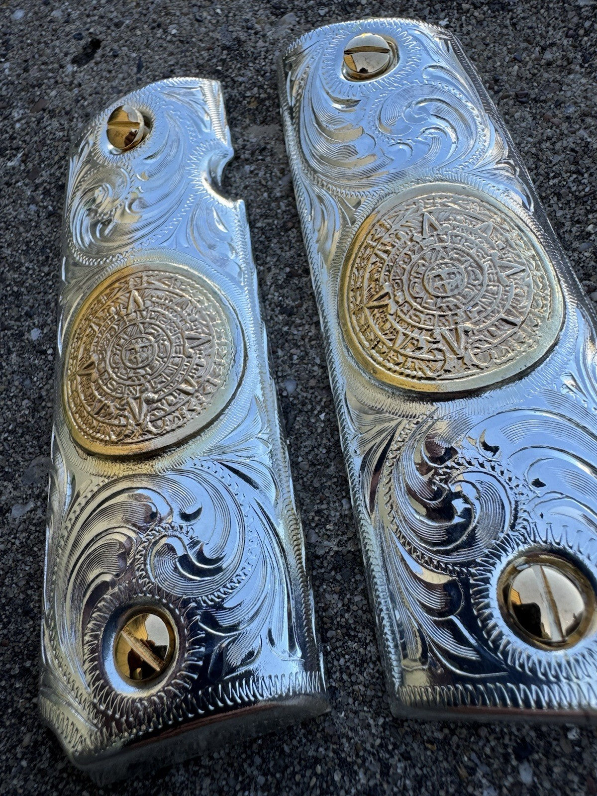 1911 45 38 Super Full Size Azteca Gold Gun Pistol Grip Cachas & 24K Screws