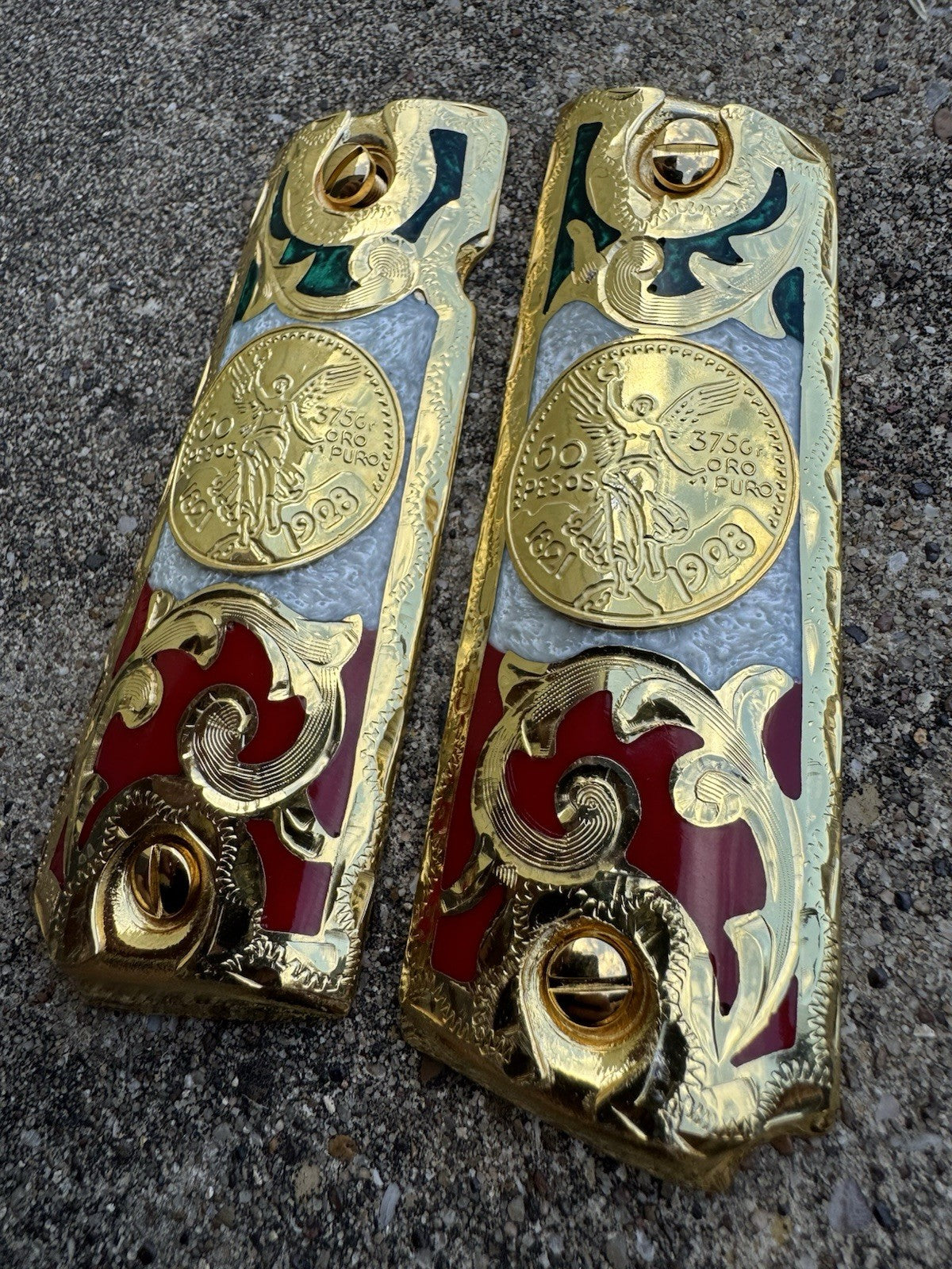 1911 45 38 Super Full Size Centenario Gold Gun Pistol Grip Cachas & 24K Screws