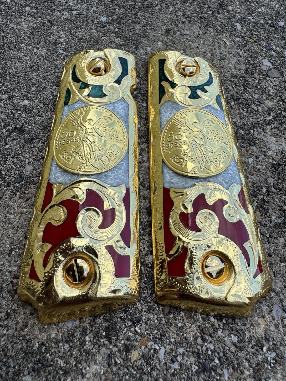 1911 45 38 Super Full Size Centenario Gold Gun Pistol Grip Cachas & 24K Screws