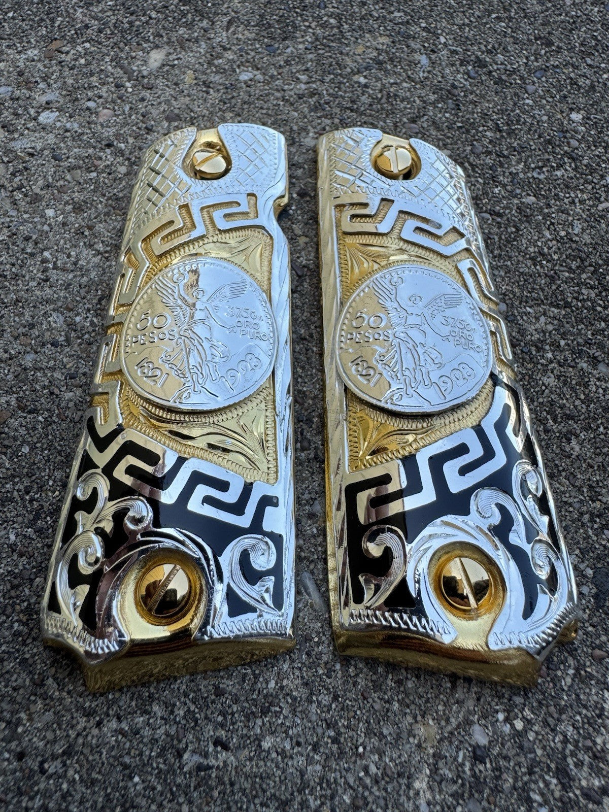 1911 45 38 Super Full Size Centenario Gold Gun Pistol Grip Cachas & 24K Screws