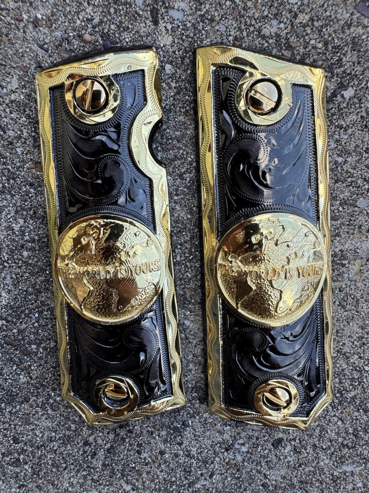 1911 45 38 Super Full Size World Is Yours Gold Gun Pistol Grip Cachas &24K Screw