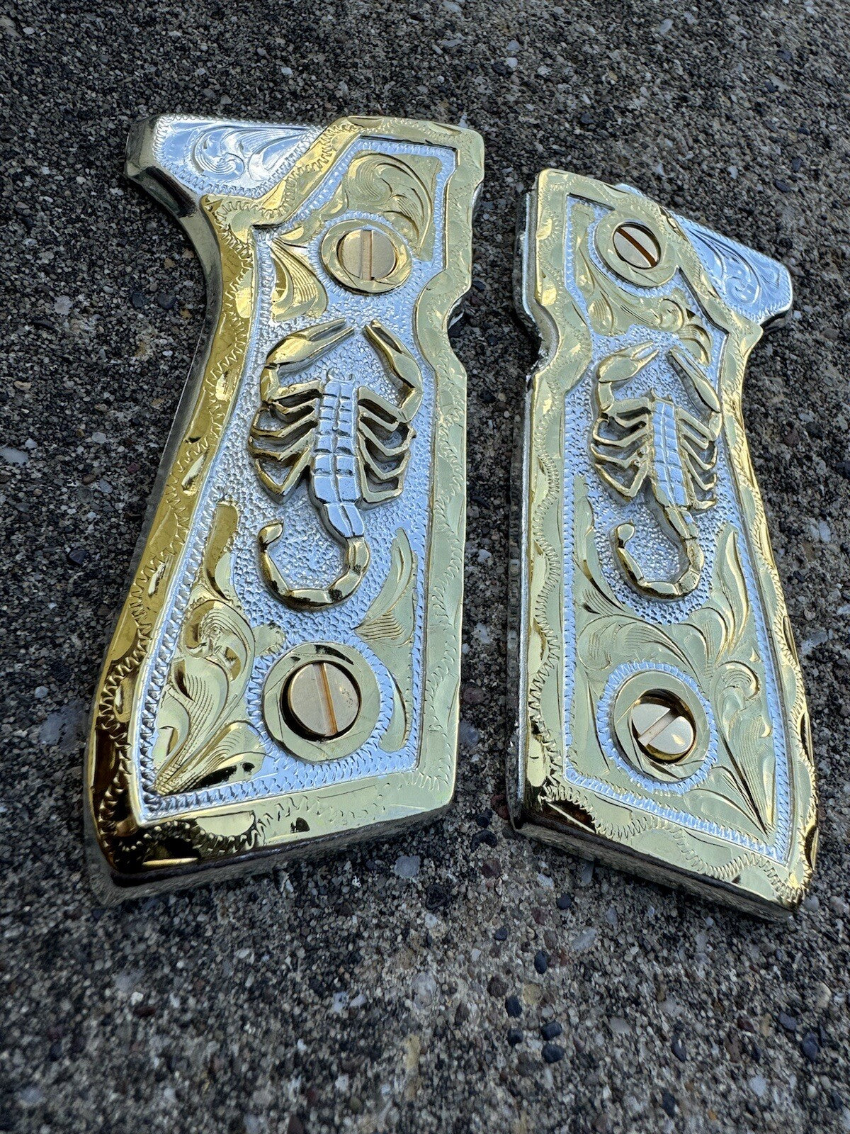 Beretta 92FS Cachas Scorpion Gold Plated Pistol Custom Grips & Gold Screws