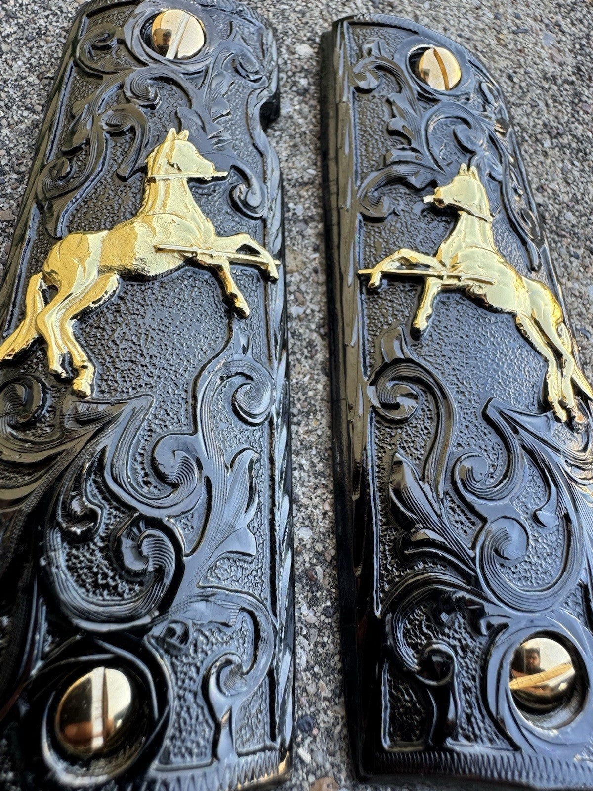 1911 45 38 Super Full Size Colt Horse Gold Gun Pistol Grip Cachas & 24K Screws