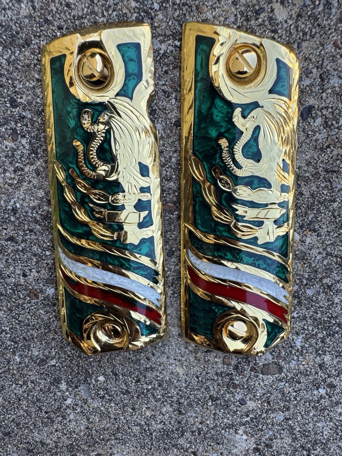 1911 45 38 Super Mexican Eagle Full Size Gold Gun Pistol Grip Cachas & 24K Screw