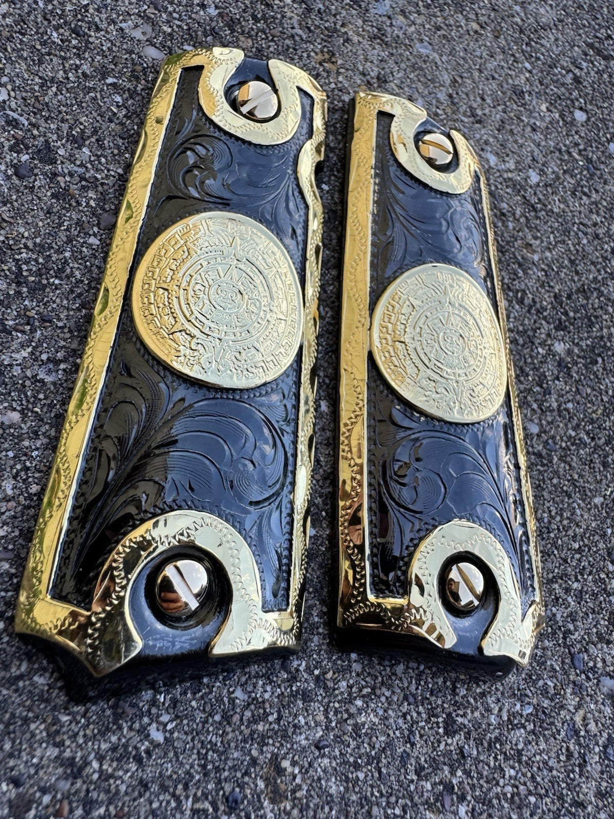 1911 45 38 Super Full Size Azteca Gold Gun Pistol Grip Cachas & 24K Screws