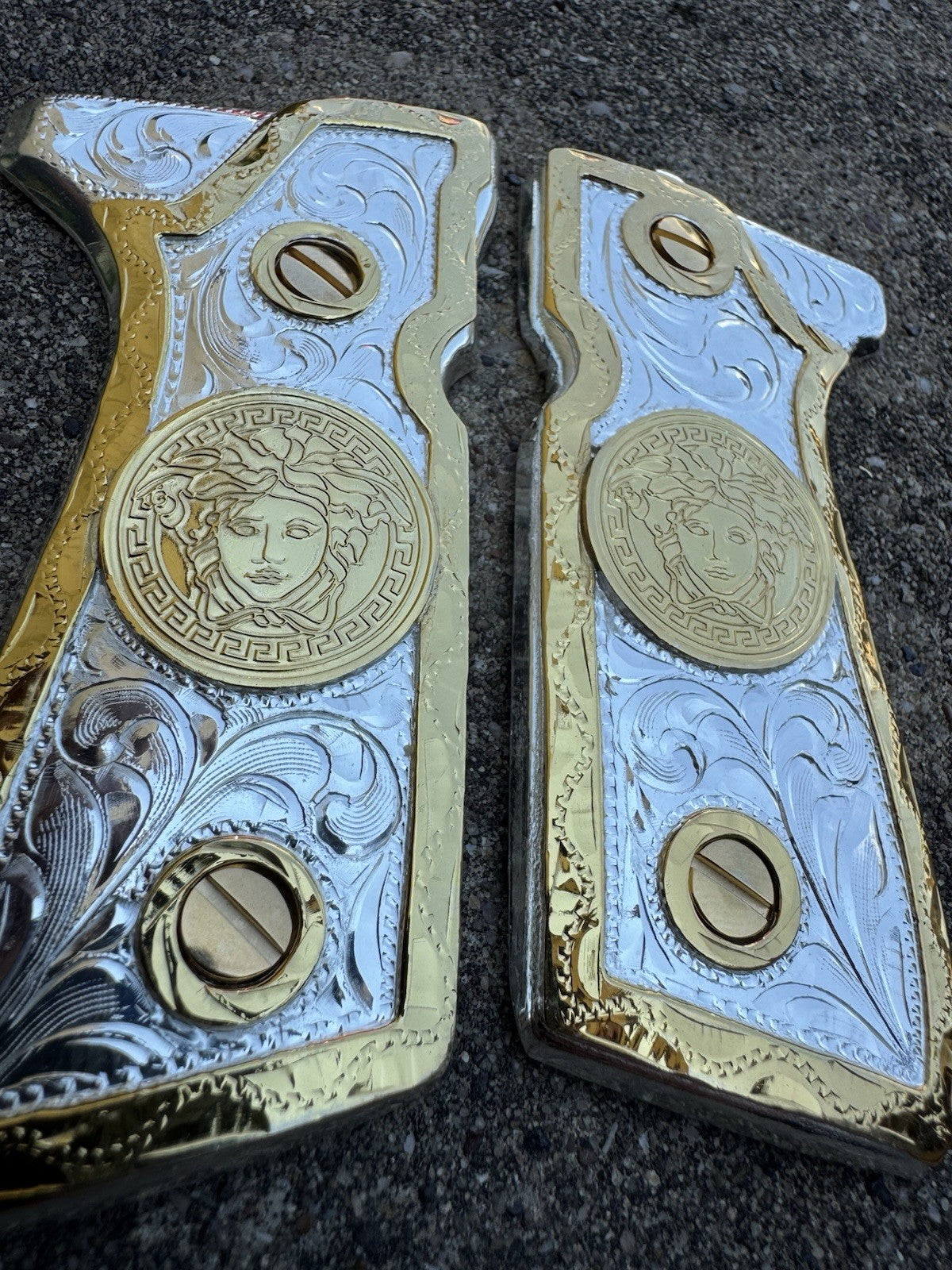 Beretta 92FS Cachas VersaceGold Plated Pistol Custom Grips & Gold Screws