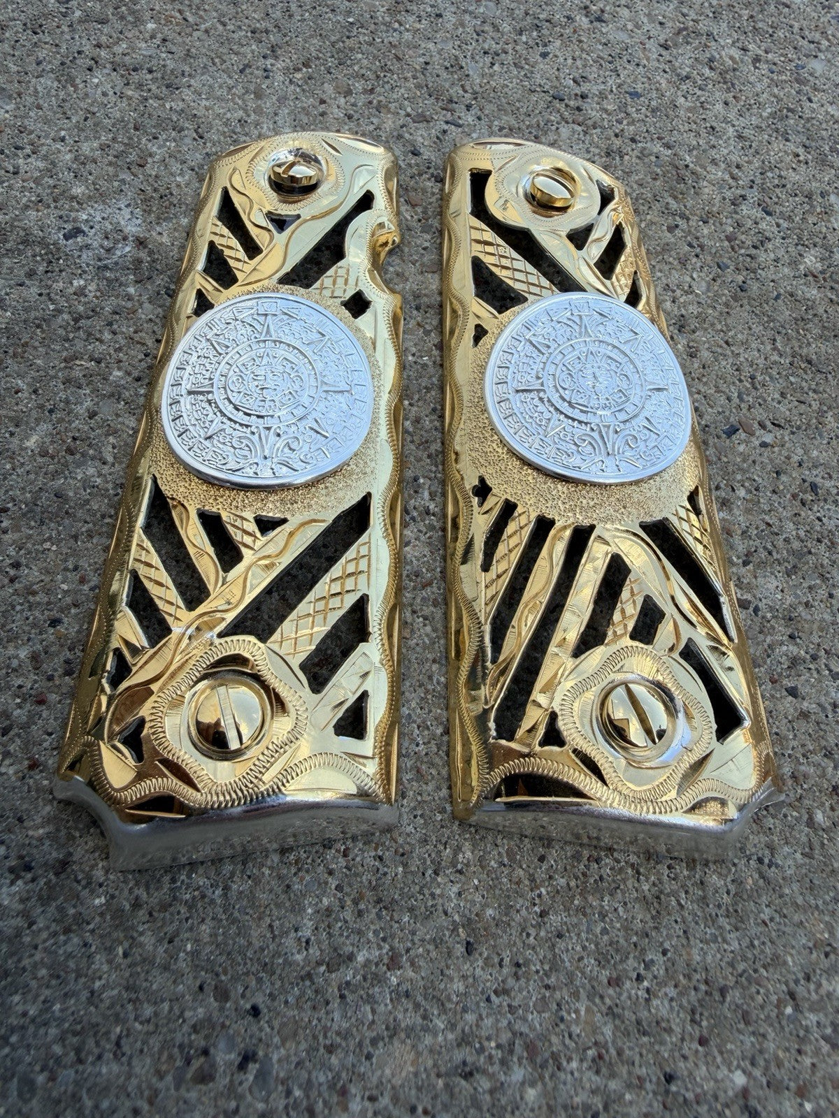 1911 45 38 Super Full Size Azteca Gold Gun Pistol Grip Cachas & 24K Screws