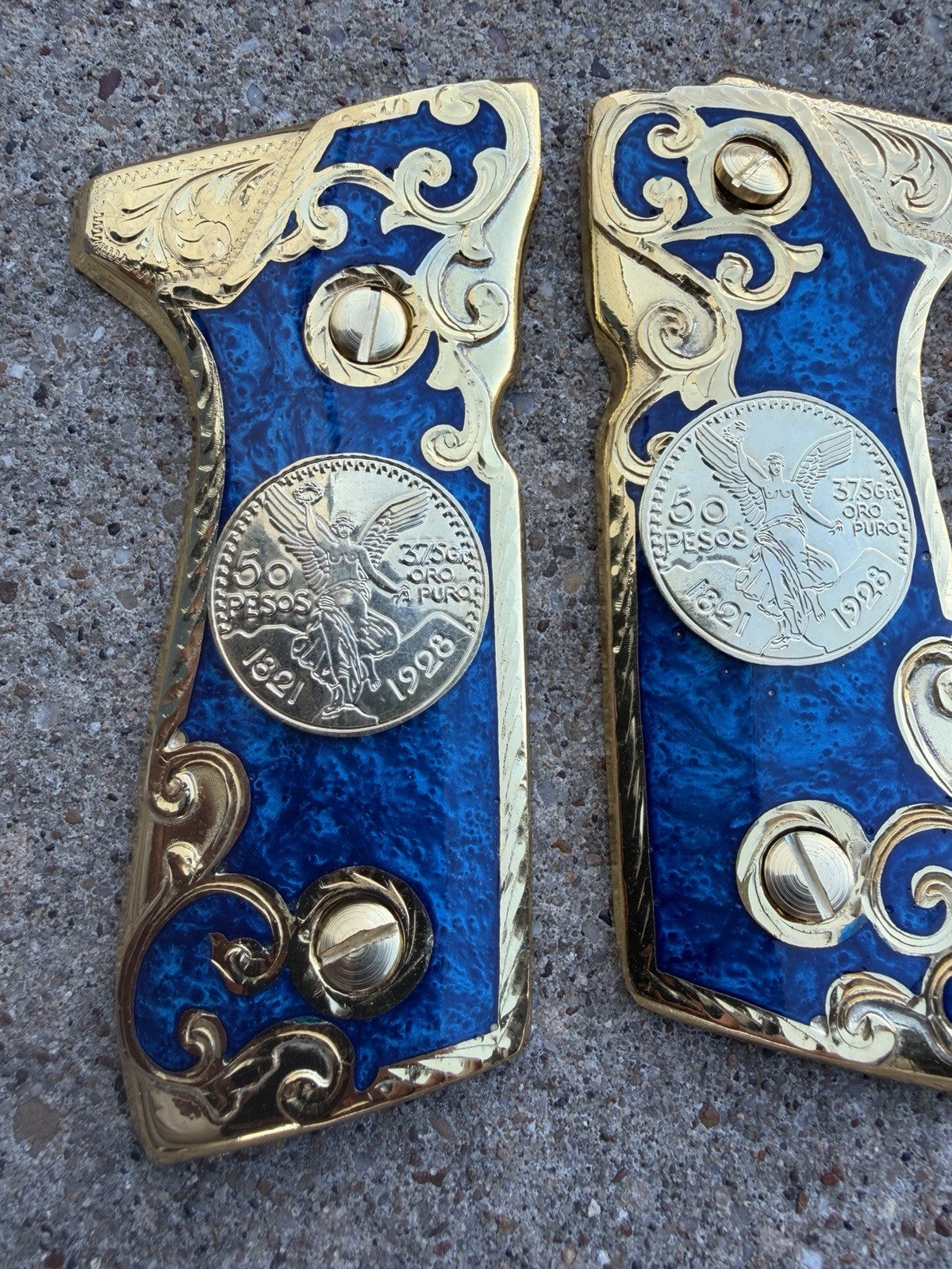 Beretta 92FS Cachas Centenario Gold Plated Pistol Custom Grips & Gold Screws