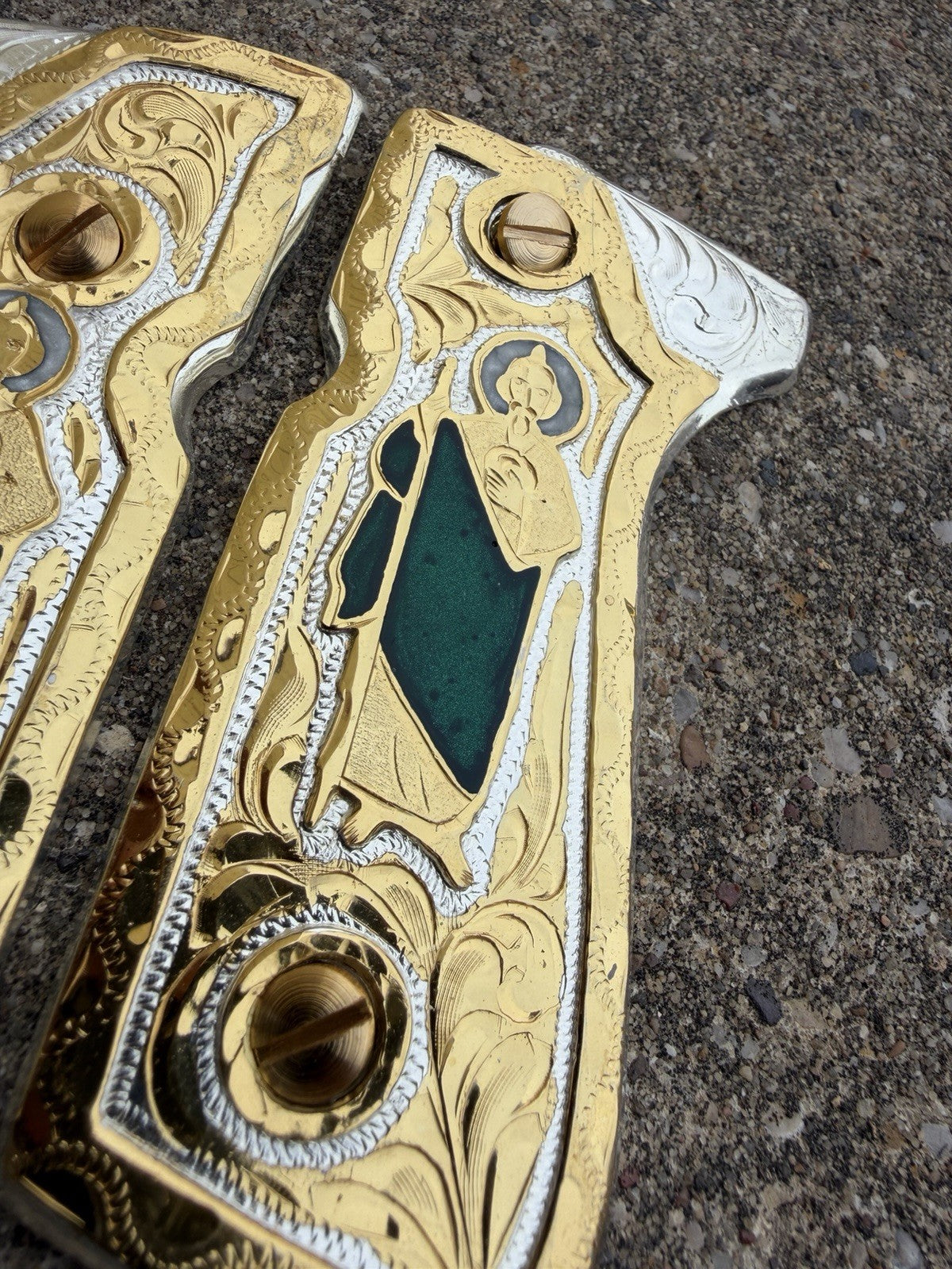 Beretta 92FS Cachas San Judas Gold Plated Pistol Custom Grips & Gold Screws