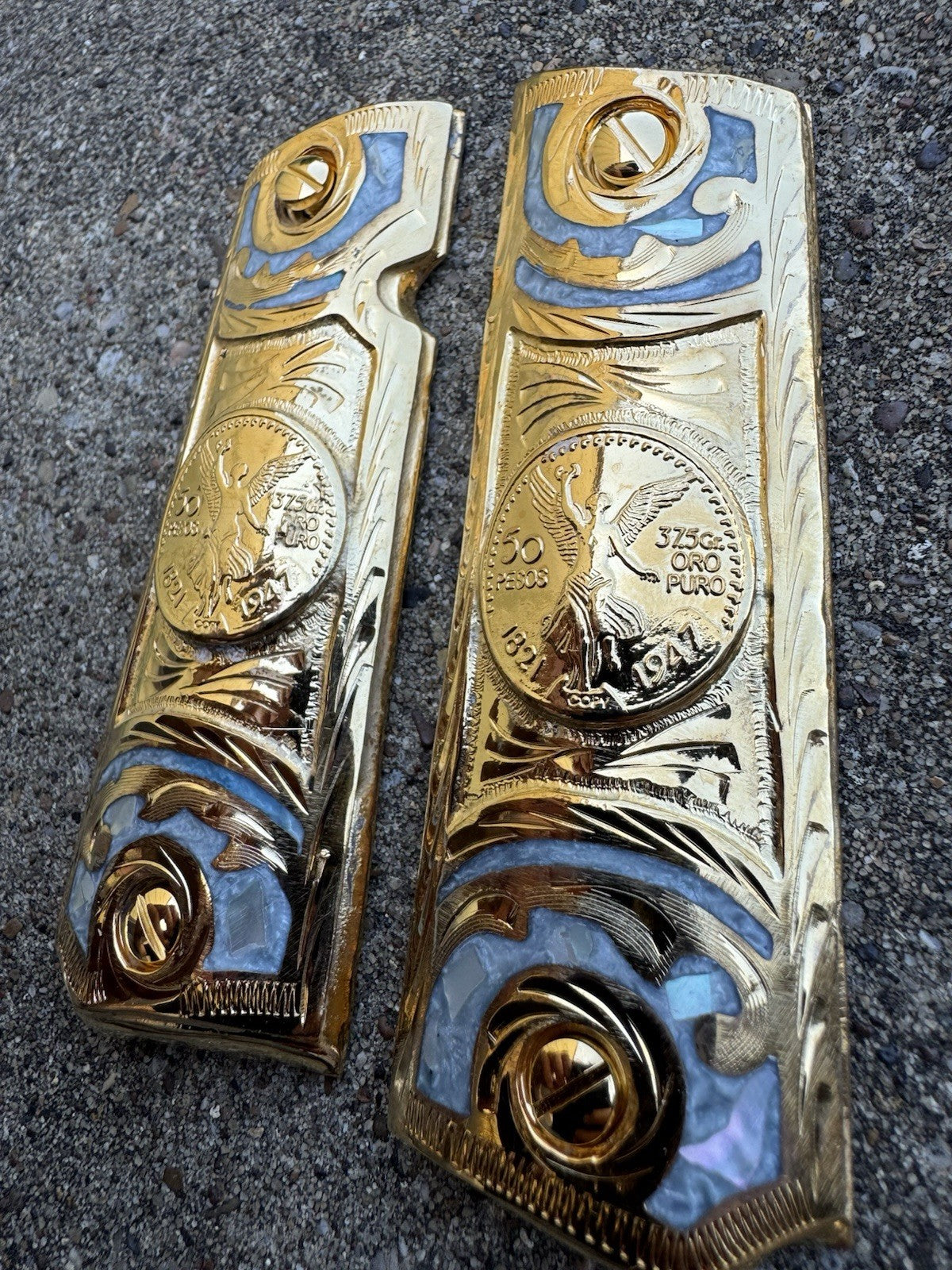1911 45 38 Super Full Size Centenario Gold Gun Pistol Grip Cachas & 24K Screws