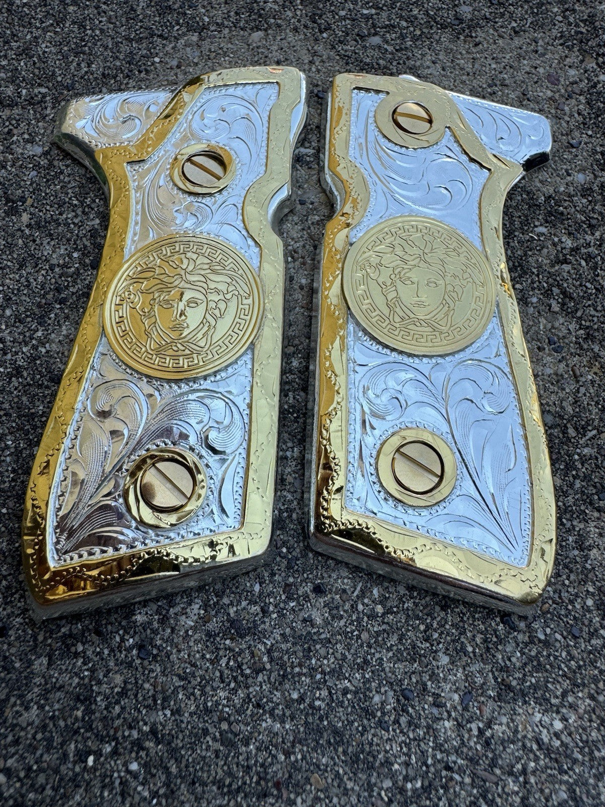 Beretta 92FS Cachas VersaceGold Plated Pistol Custom Grips & Gold Screws