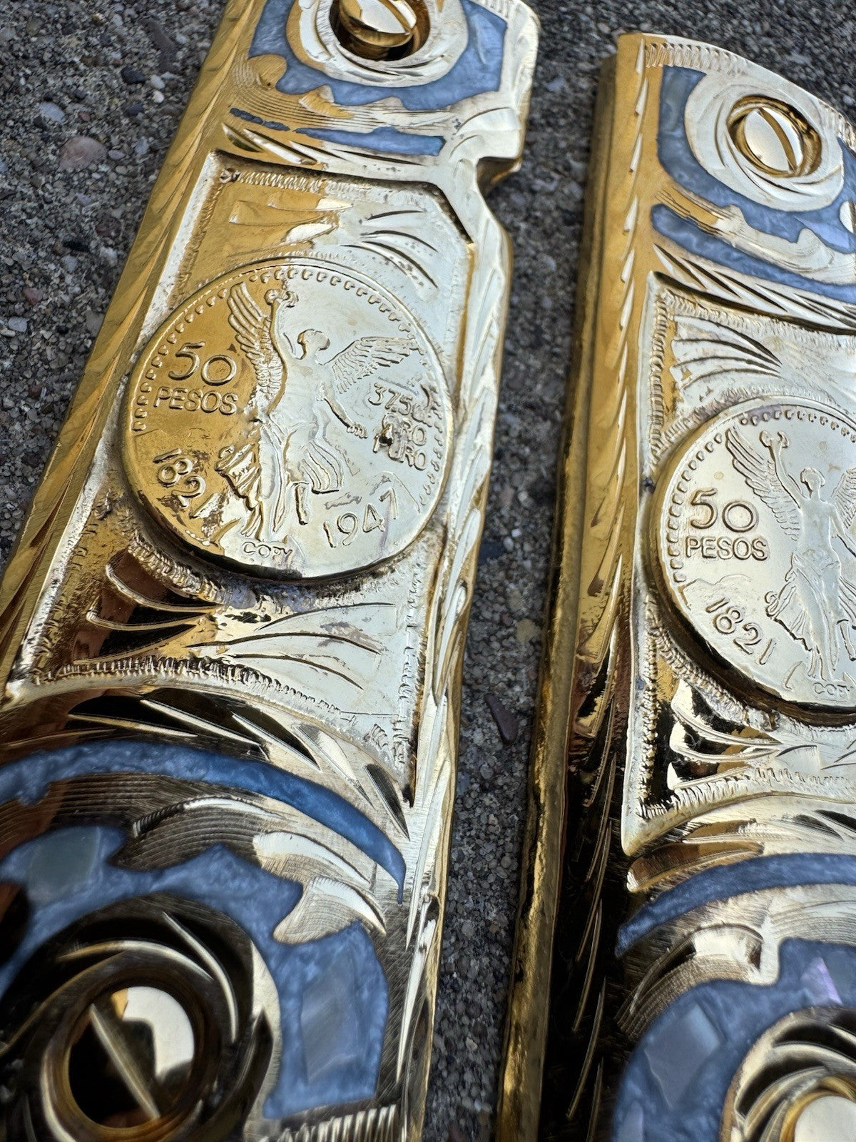 1911 45 38 Super Full Size Centenario Gold Gun Pistol Grip Cachas & 24K Screws