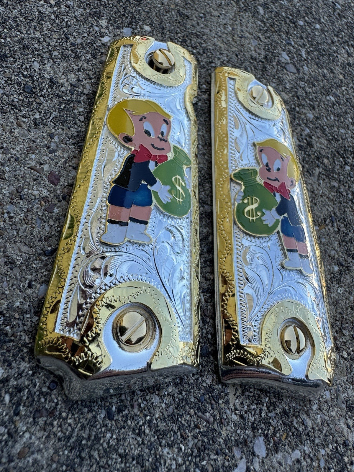1911 45 38 Super Richie Rich Full Size Gold Gun Pistol Grip Cachas & 24K Screws