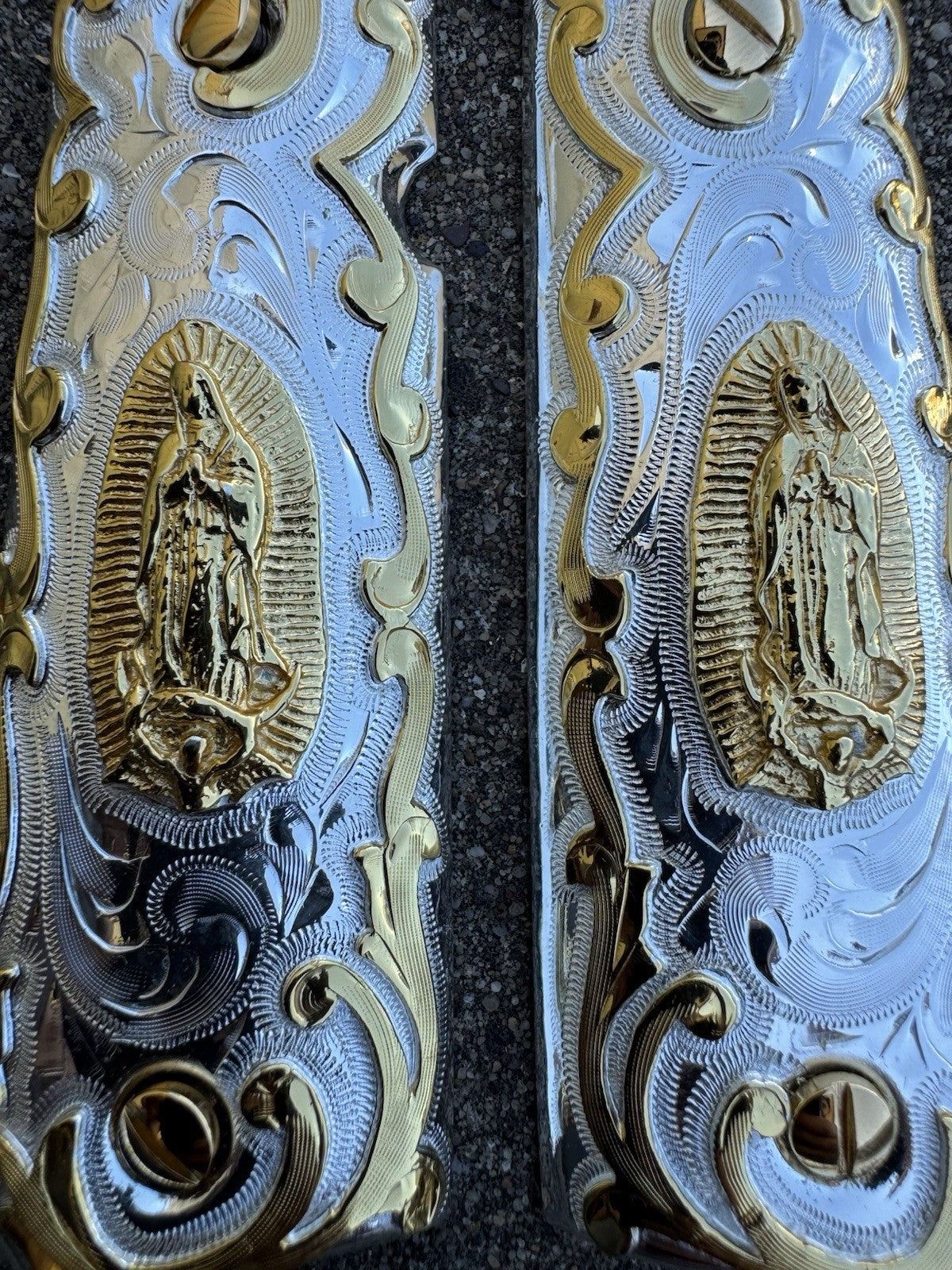 1911 45 38 Super Full Size Virgen De Guadalupe Gold Pistol Grip Cachas & Screws
