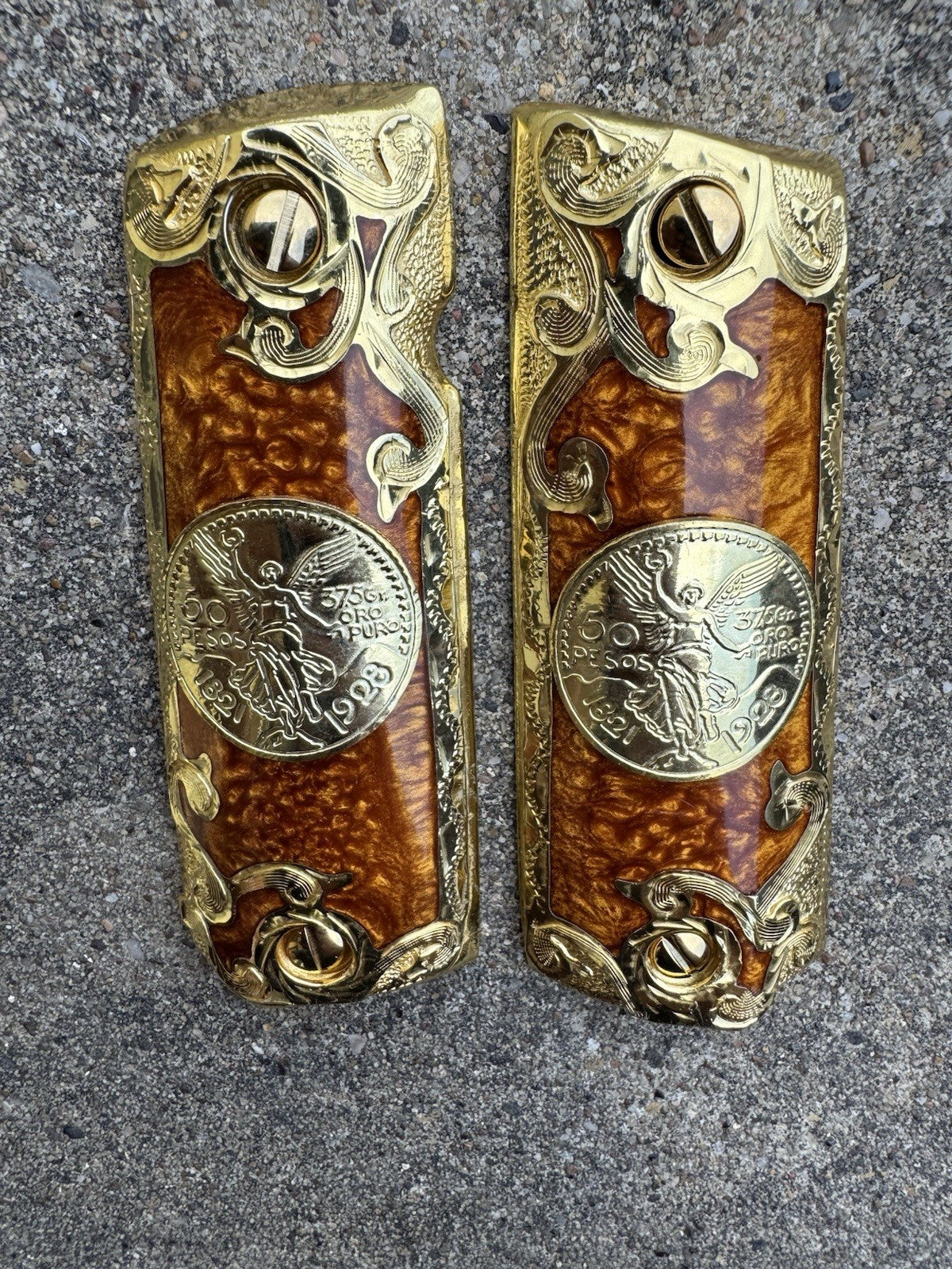 1911 45 38 Super Full Size Centenario Gold Gun Pistol Grip Cachas & 24K Screws