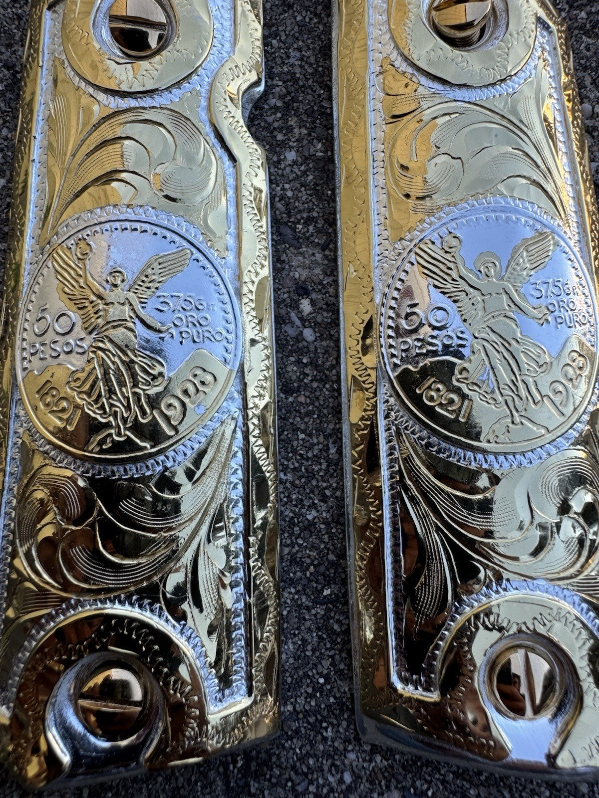 1911 45 38 Super Full Size Centenario Gold Gun Pistol Grip Cachas & 24K Screws