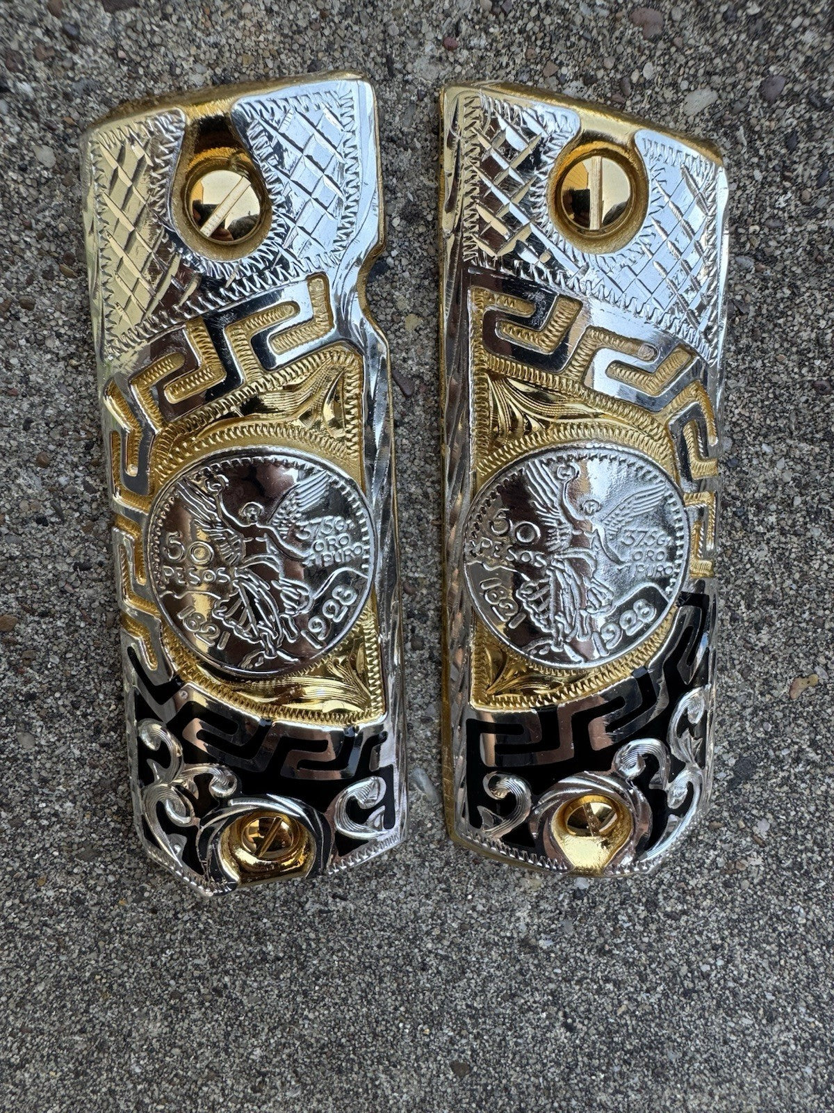 1911 45 38 Super Full Size Centenario Gold Gun Pistol Grip Cachas & 24K Screws