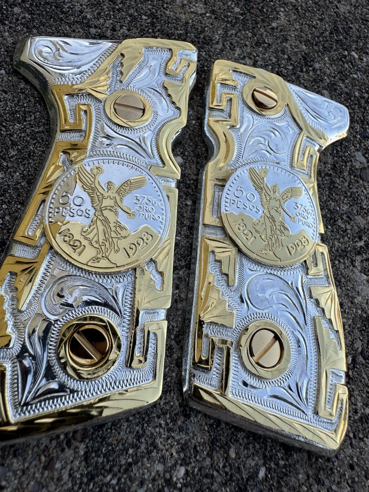 Beretta 92FS Cachas Centenario Gold Plated Pistol Custom Grips & Gold Screws
