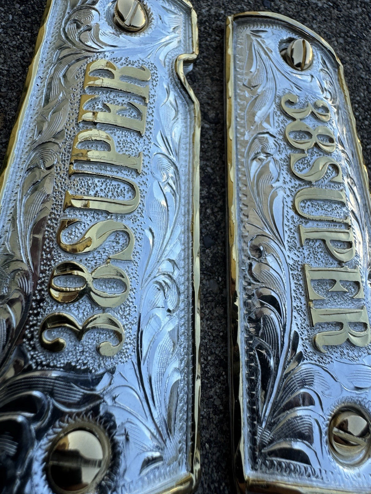 1911 45 38 Super Full Size Gold Gun Pistol Grip Cachas Chapeado & 24K Screws