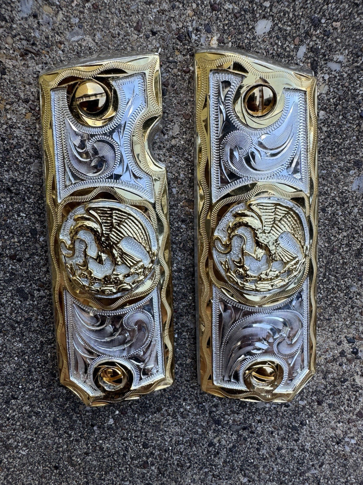 1911 45 38 Super Full Size Aguila Gold Gun Pistol Grip Cachas & 24K Screws