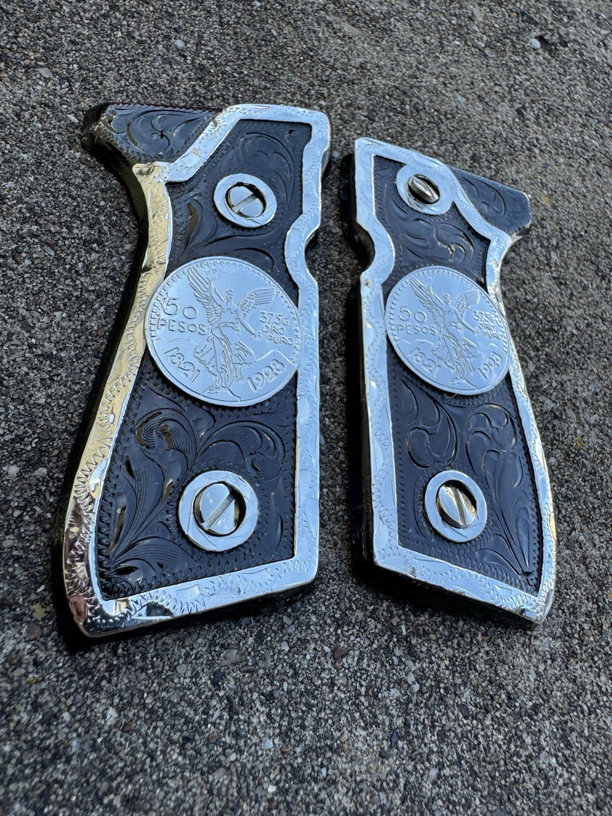 Beretta 92FS Cachas Centenario Silver Plated Pistol Custom Grips & Polish Screws