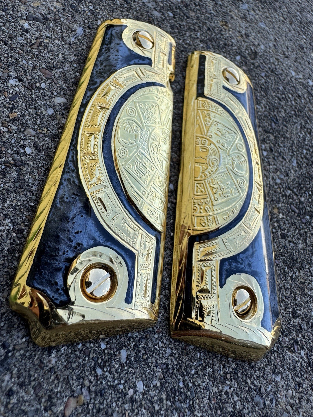 1911 45 38 Super Full Size Azteca Gold Gun Pistol Grip Cachas & 24K Screws