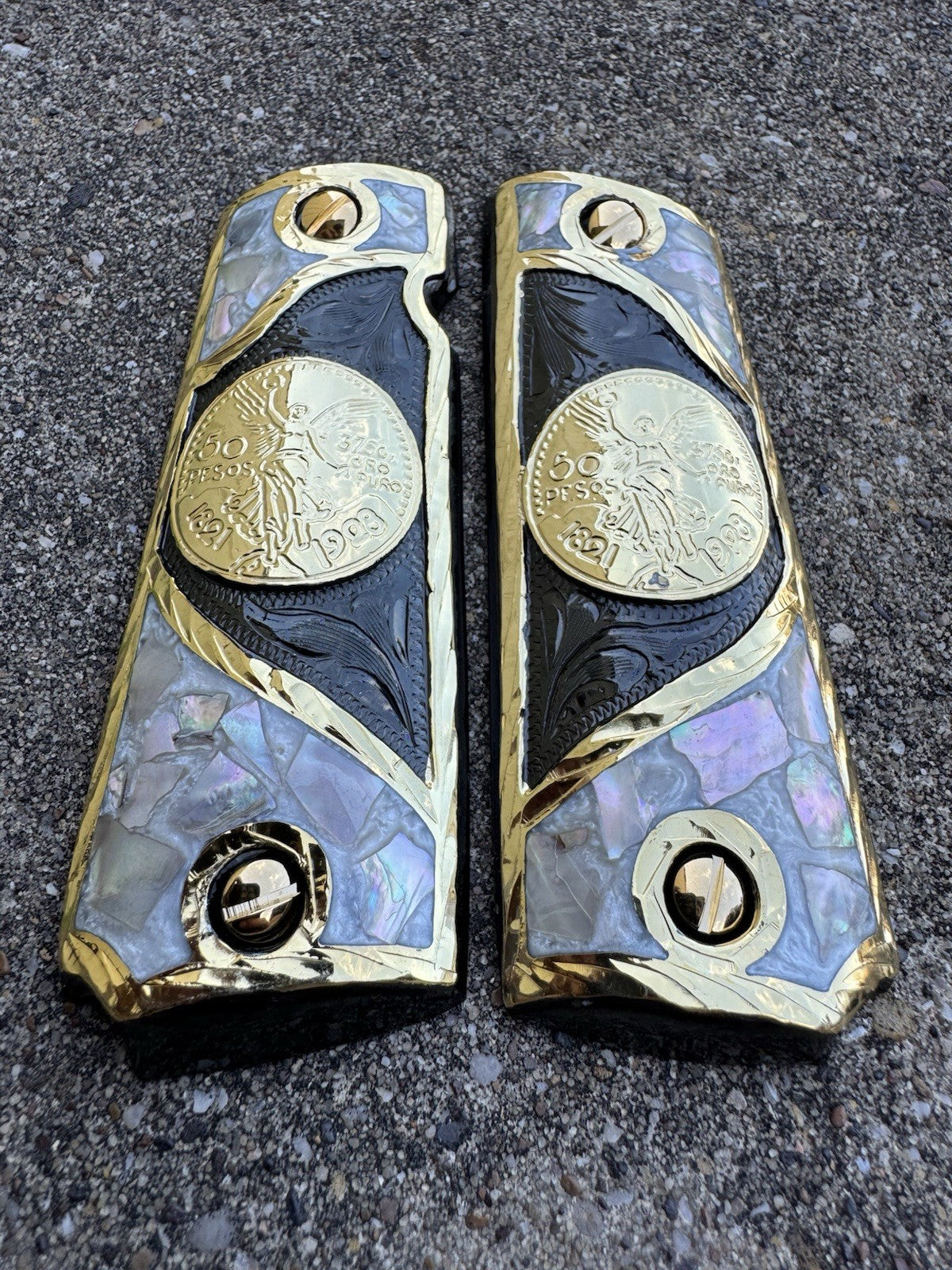1911 45 38 Super Full Size Centenario Gold Gun Pistol Grip Cachas & 24K Screws