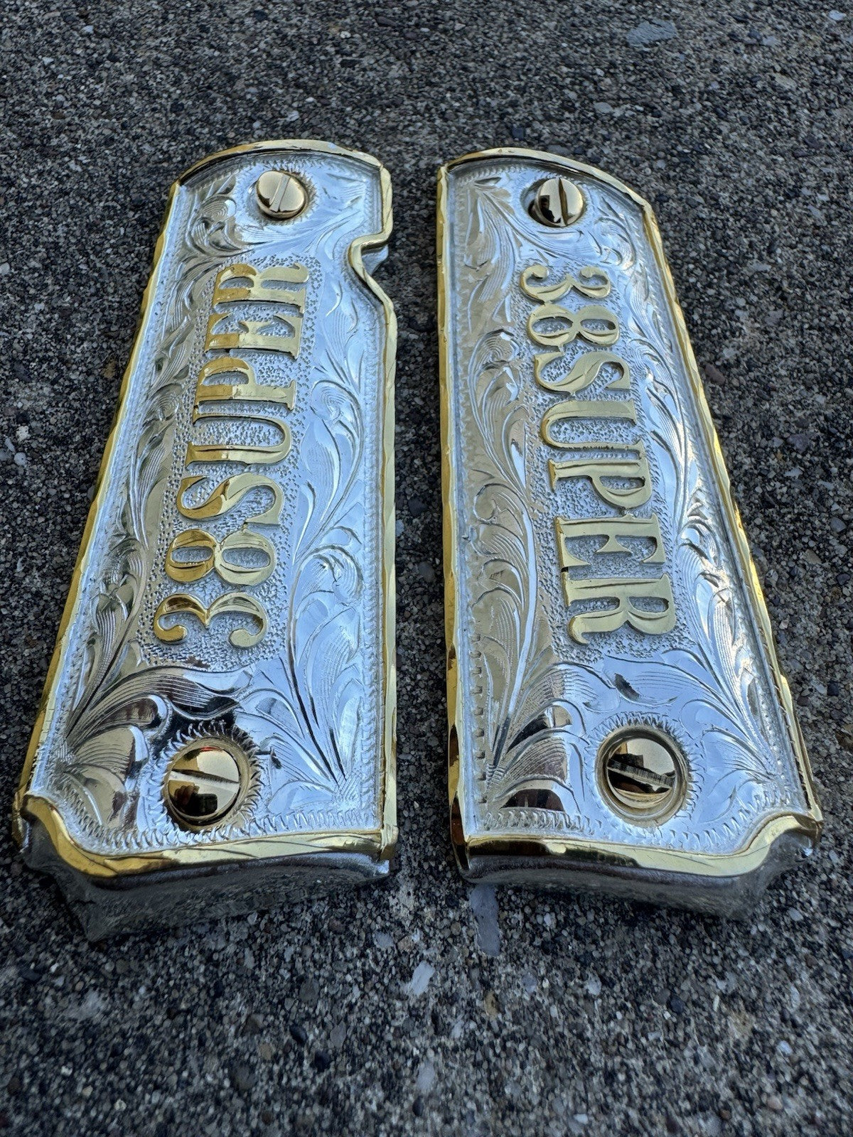 1911 45 38 Super Full Size Gold Gun Pistol Grip Cachas Chapeado & 24K Screws