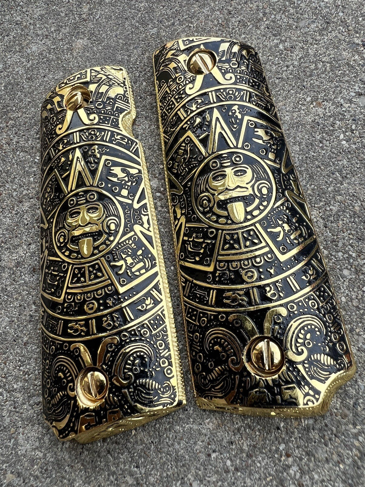 1911 45 38 Super Full Size Aztec Gold Gun Pistol Grip Cachas & 24K Screws
