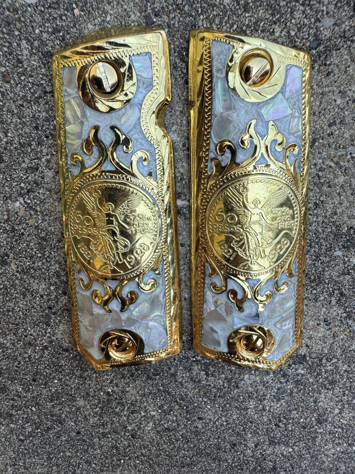 1911 45 38 Super Centenario Full Size Gold Gun Pistol Grip Cachas & 24K Screws