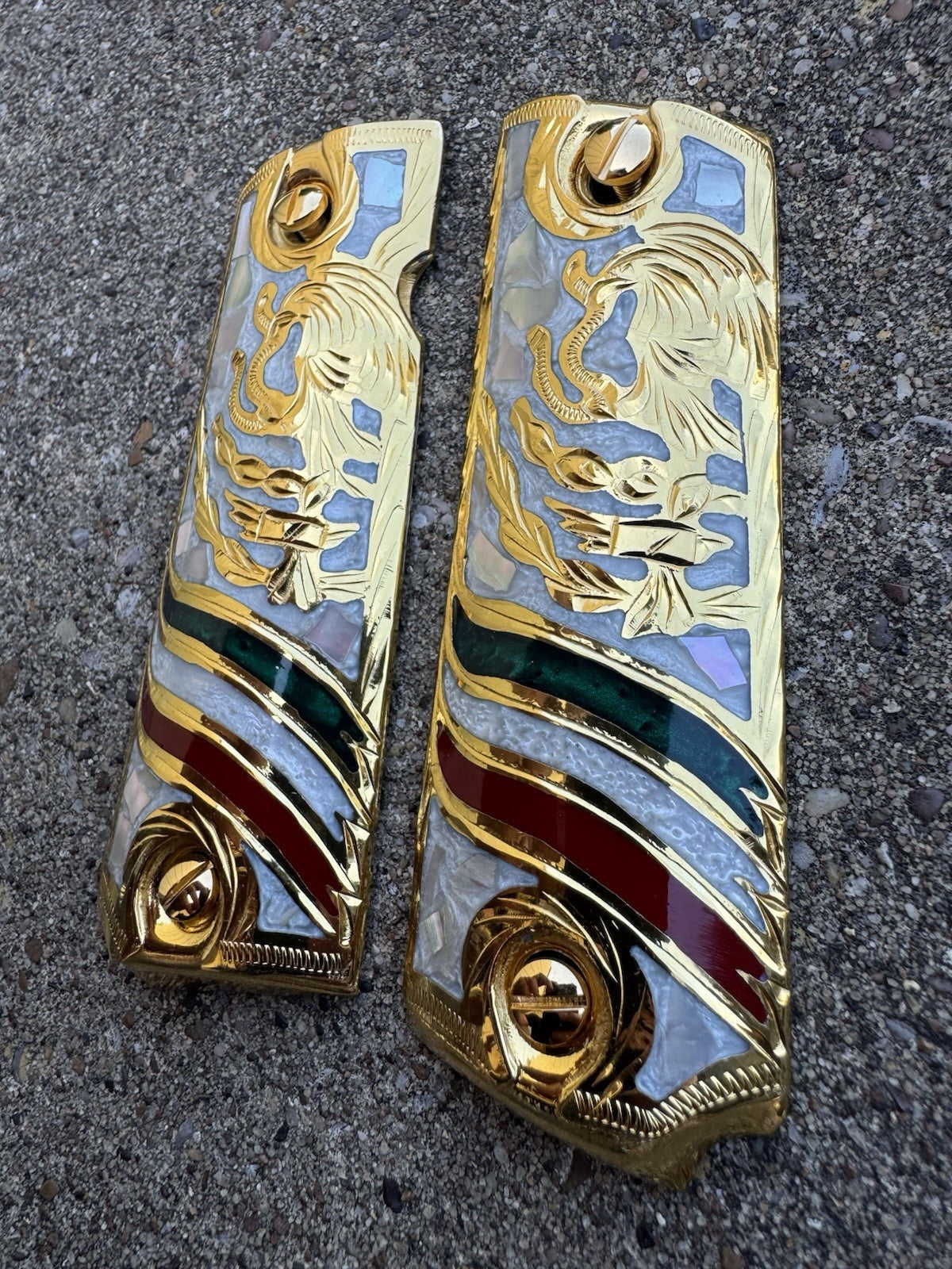 1911 45 38 Super Full Size Aguila Gold Gun Pistol Grip Cachas & 24K Screws