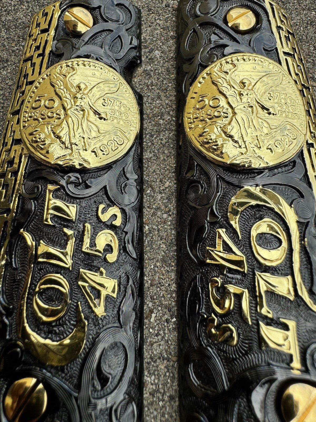 1911 45 38 Super Full Size Centenario Gold Gun Pistol Grip Cachas & 24K Screws